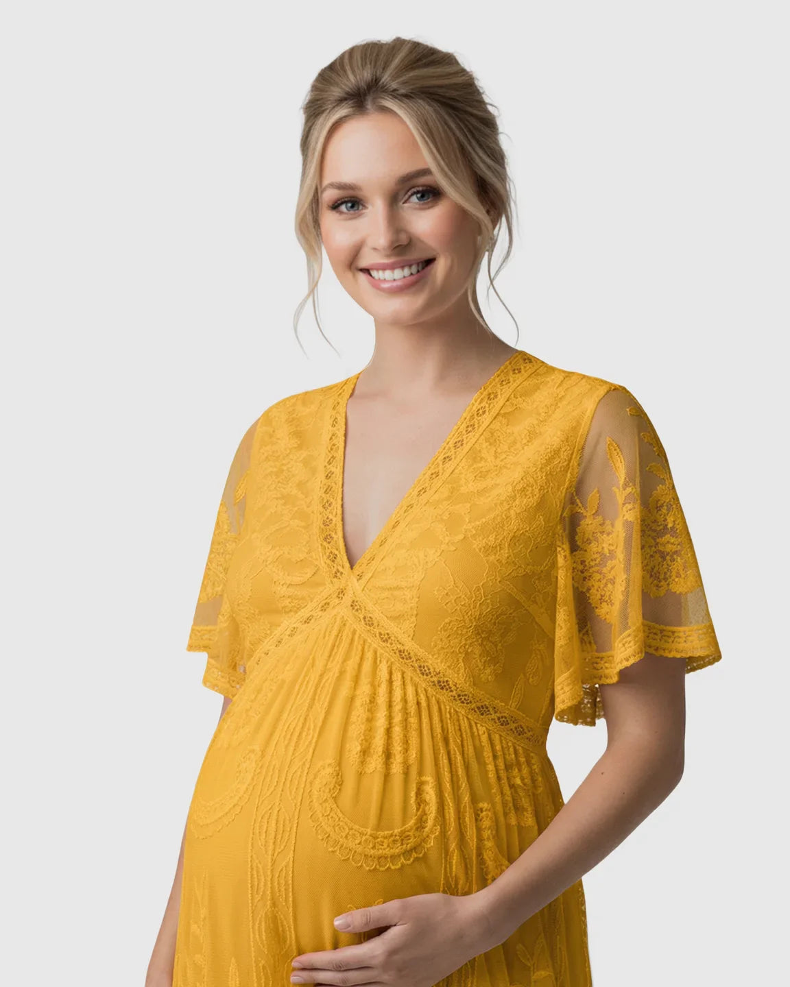 Bump Society – The Comfort Collection: Sheer-Lace Romantic Maternity Maxi Dress
