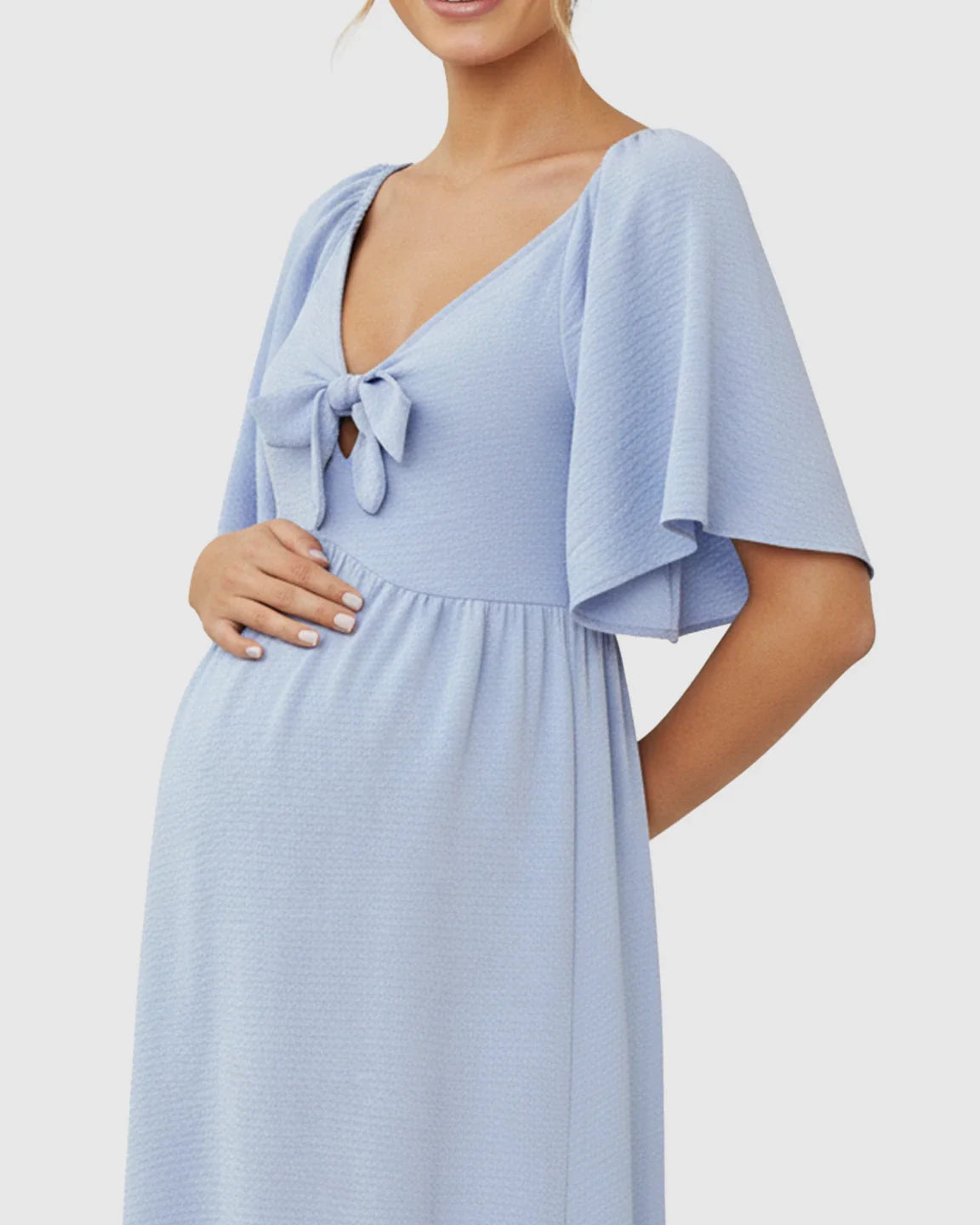 Bump Society – The Comfort Collection: Tie-Knot Front Swing Silhouette Maternity Midi Dress
