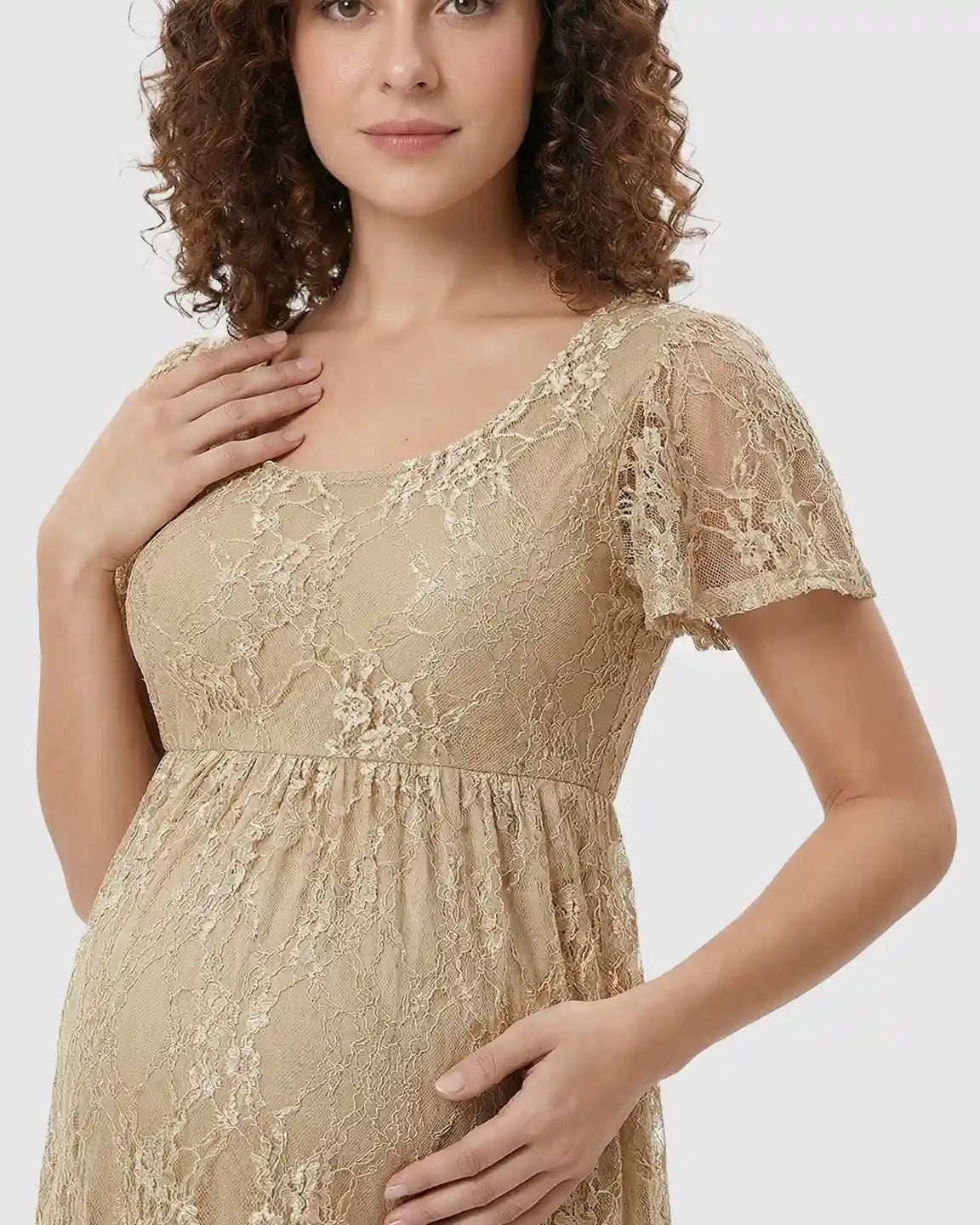 Bump Society – The Comfort Collection: Ruffled Hem Floral Lace Maternity Photoshoot Dress