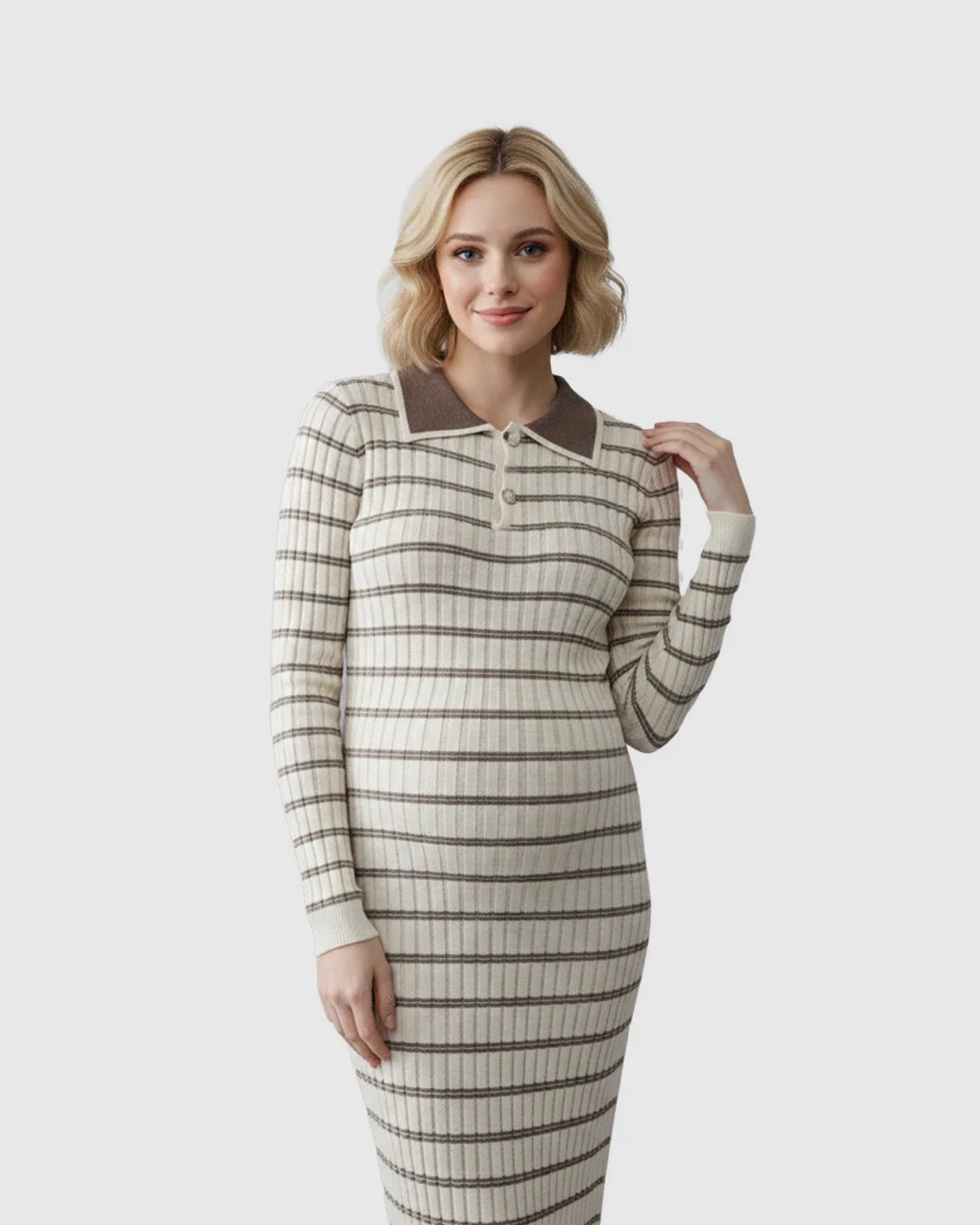 Bump Society – The Comfort Collection: Contrast Collared Casual Maternity Midi Dress