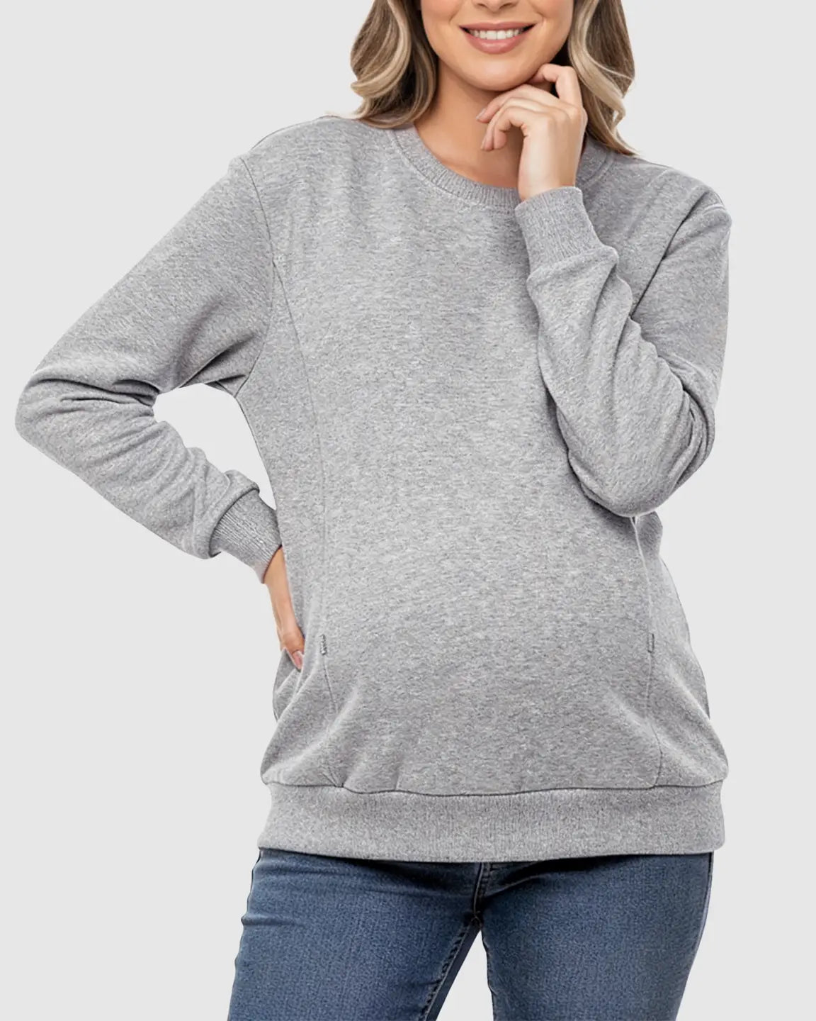 The Nursing Collection: Waffle-Knit Cozy Fit Maternity Nursing Sweatshirt