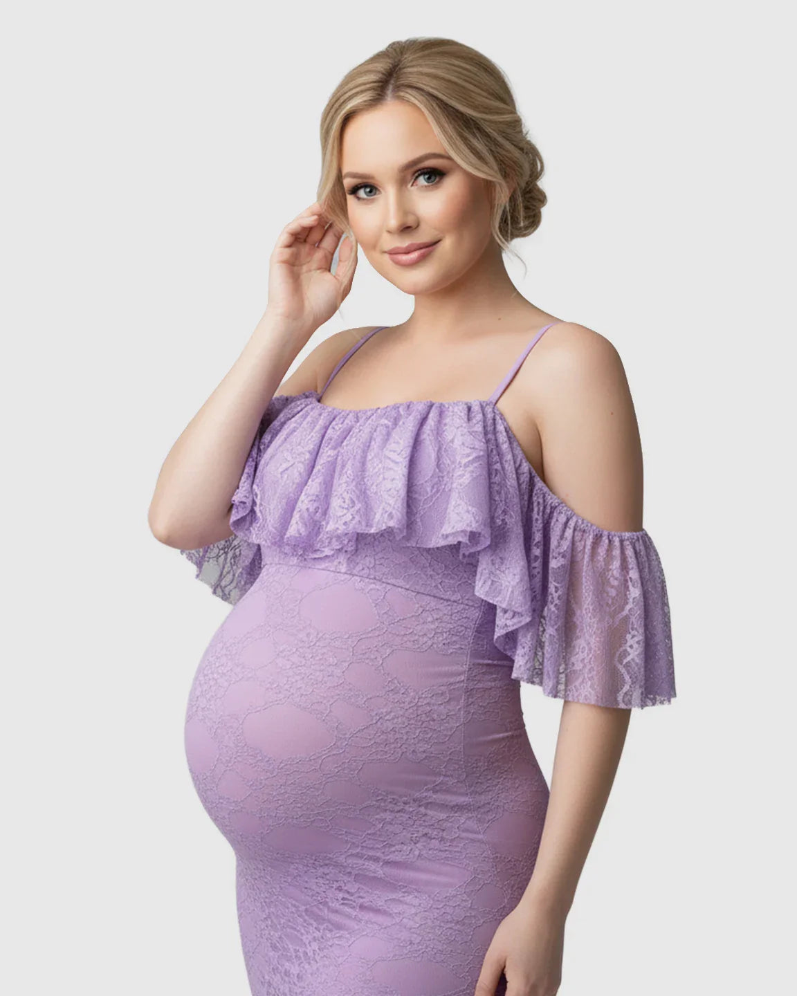Bump Society – The Comfort Collection: Off-Shoulder Lace Mermaid Maternity Gown