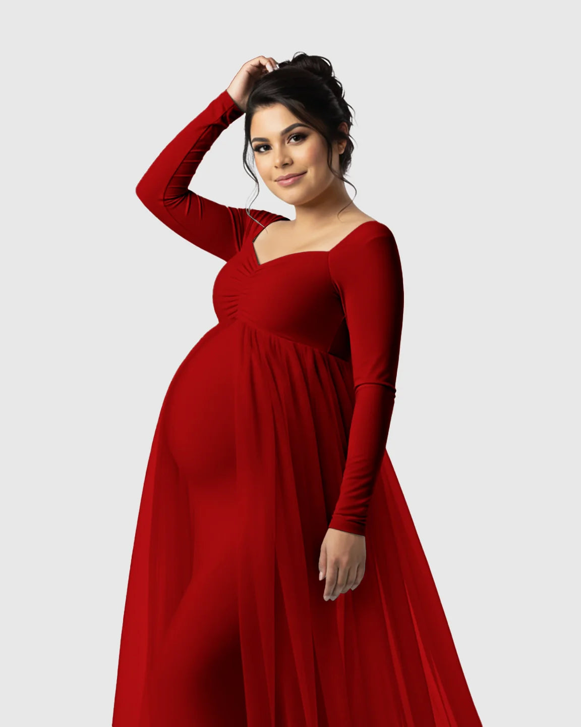 Bump Society – The Comfort Collection: Sheer Mesh Flowy Train Maternity Maxi Dress