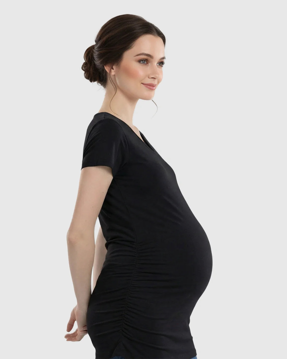 Bump Society – The Comfort Collection: Short Sleeve Ruched Slim Fit Maternity Top