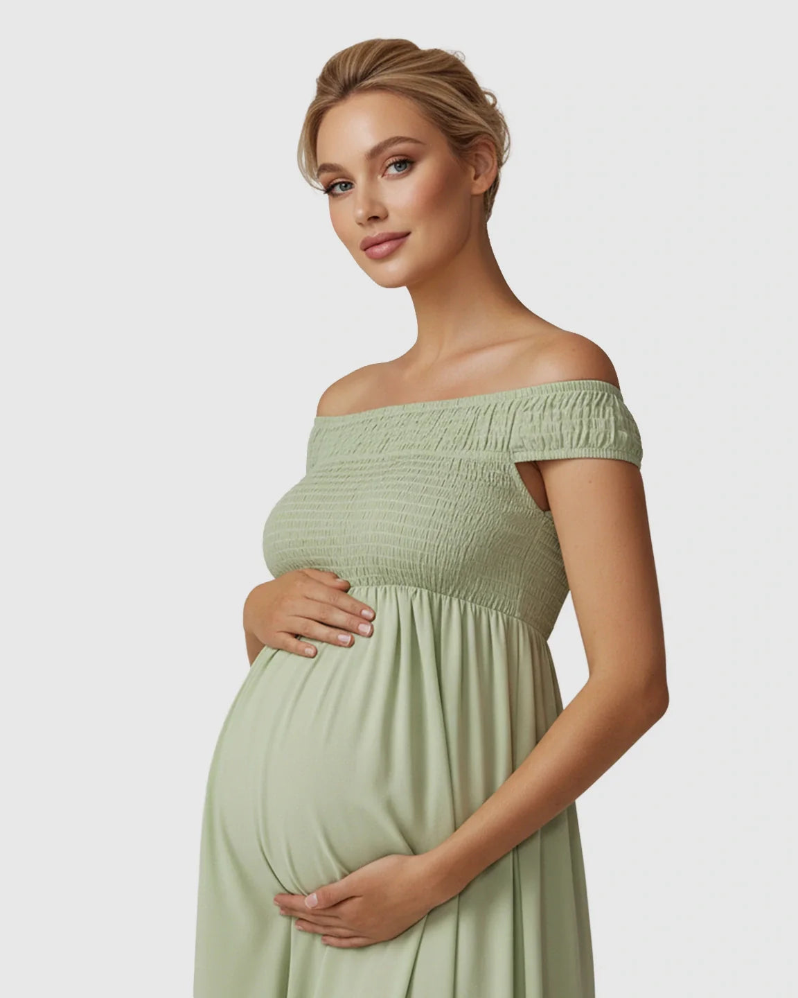Bump Society – The Comfort Collection: Off-Shoulder Flowy A-line Maternity Maxi Dress