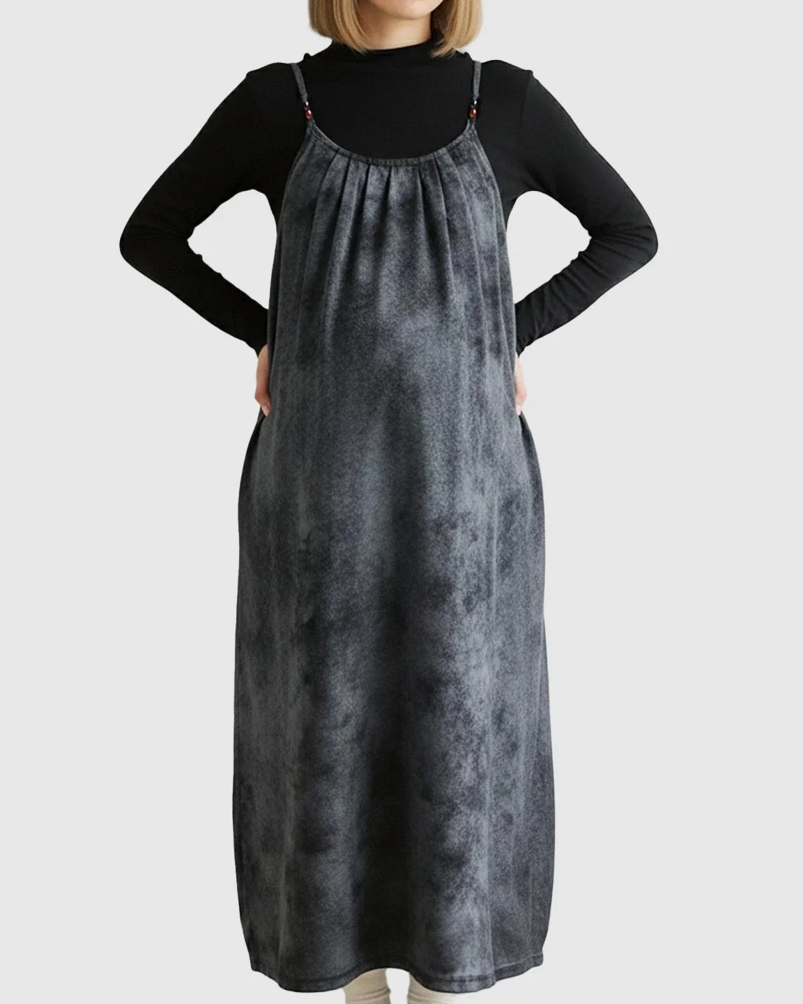 Bump Society – The Comfort Collection: Adjustable Strap Vintage-Style Maternity Suspender Midi Dress