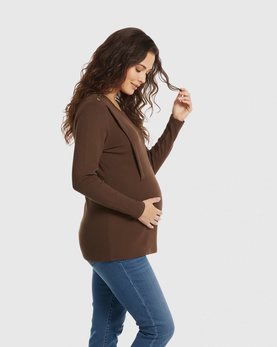 Bump Society – The Comfort Collection: Ribbed Horizontal Zip-Feed Fitted Maternity Shirt