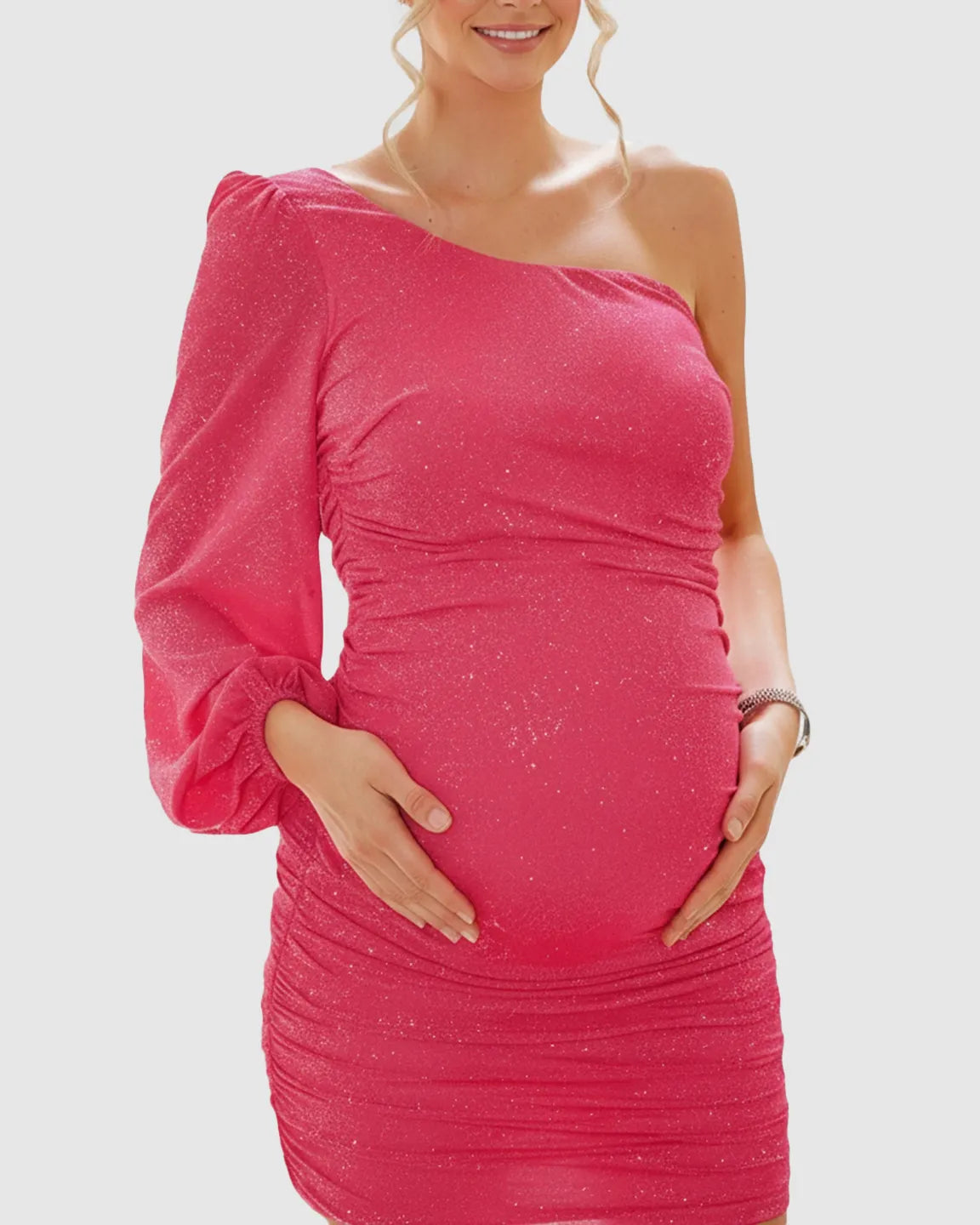 Bump Society – The Comfort Collection: Elegant Shimmer One-Shoulder Bodycon Maternity Dress