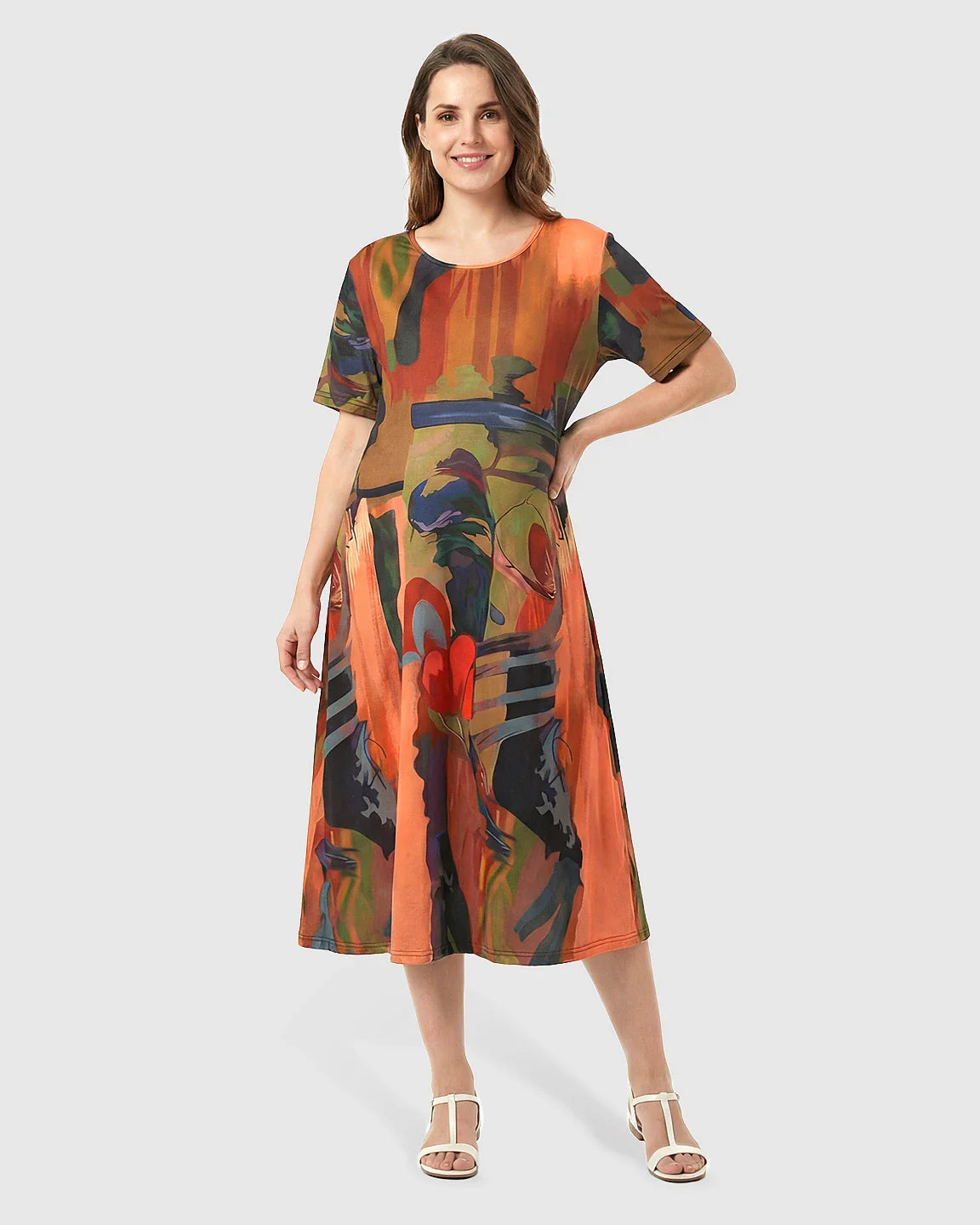 Bump Society – The Comfort Collection: Abstract Print A Line Maternity Midi Dress