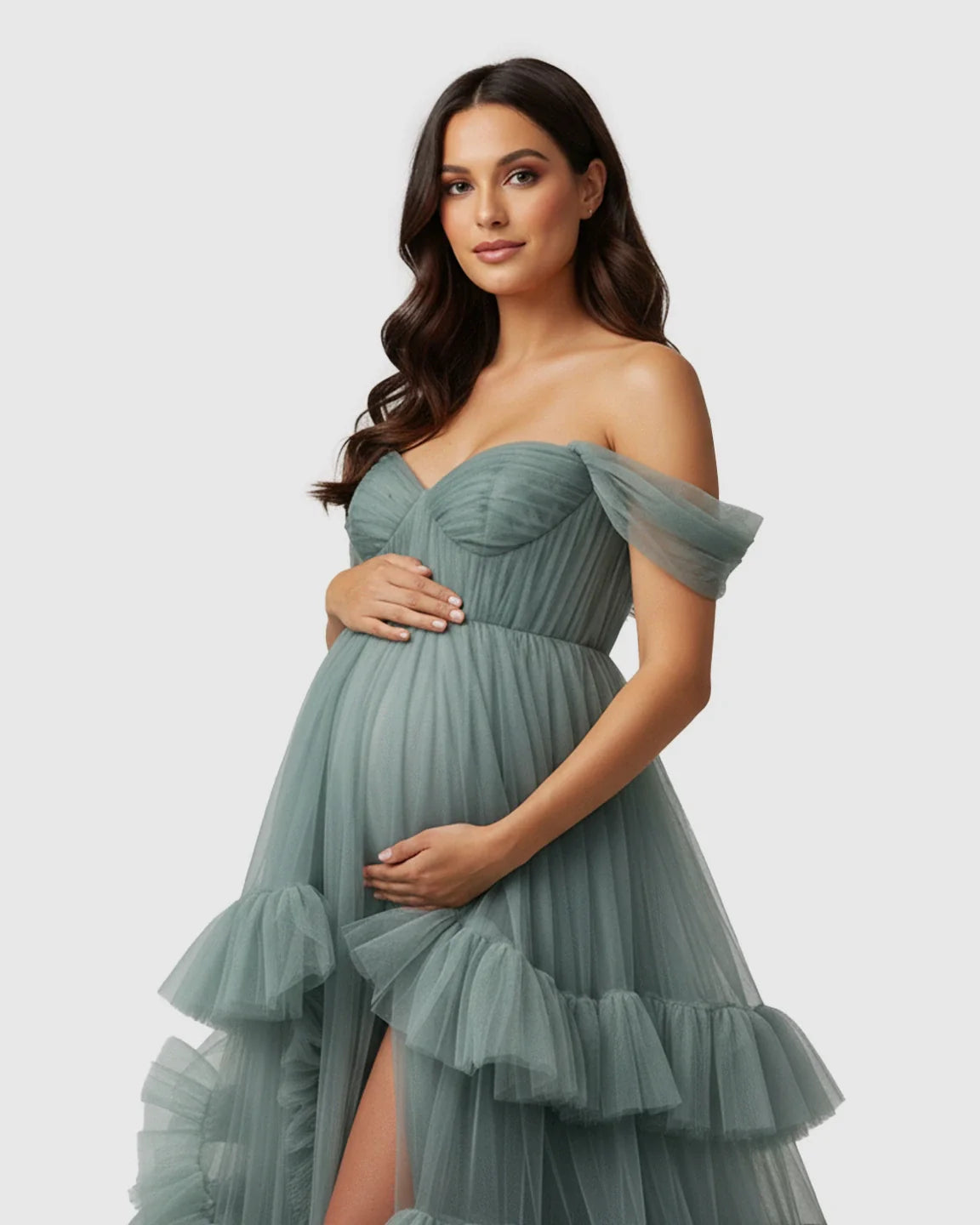 Bump Society – The Comfort Collection: Tiered Ruffle Corset-style Maternity Photoshoot Gown