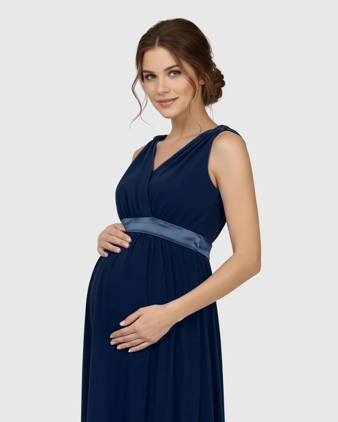 The Comfort Collection: Fitted-Waist V-Neck Maternity Dress