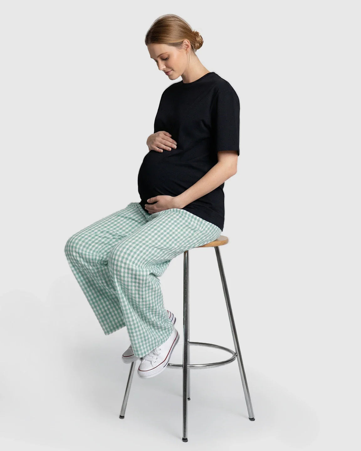 Bump Society – The Comfort Collection: Plaid Print Wide Leg Maternity Trousers
