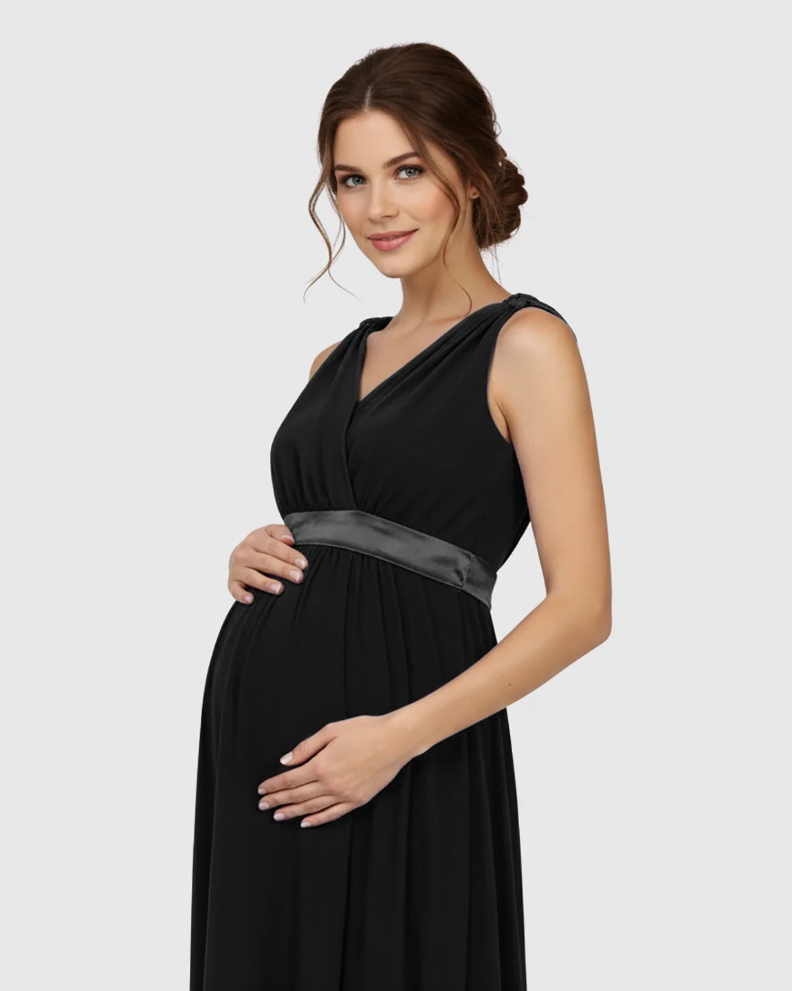 The Comfort Collection: Fitted-Waist V-Neck Maternity Dress