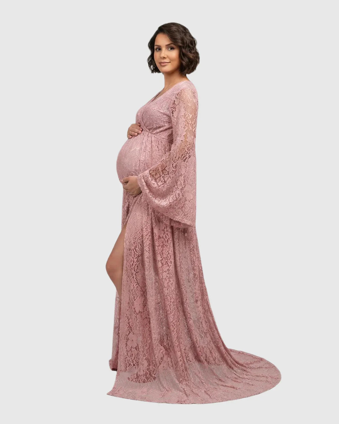 Bump Society – The Comfort Collection: Long Bell Sleeve See Through Maternity Gown