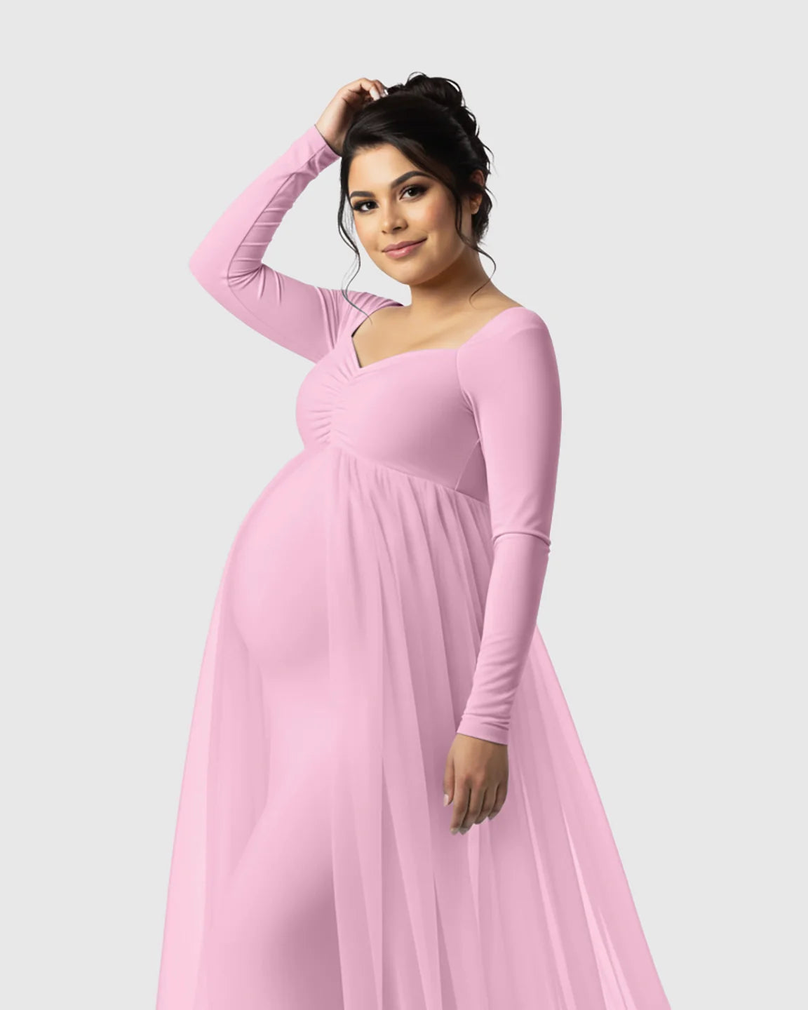 Bump Society – The Comfort Collection: Sheer Mesh Flowy Train Maternity Maxi Dress