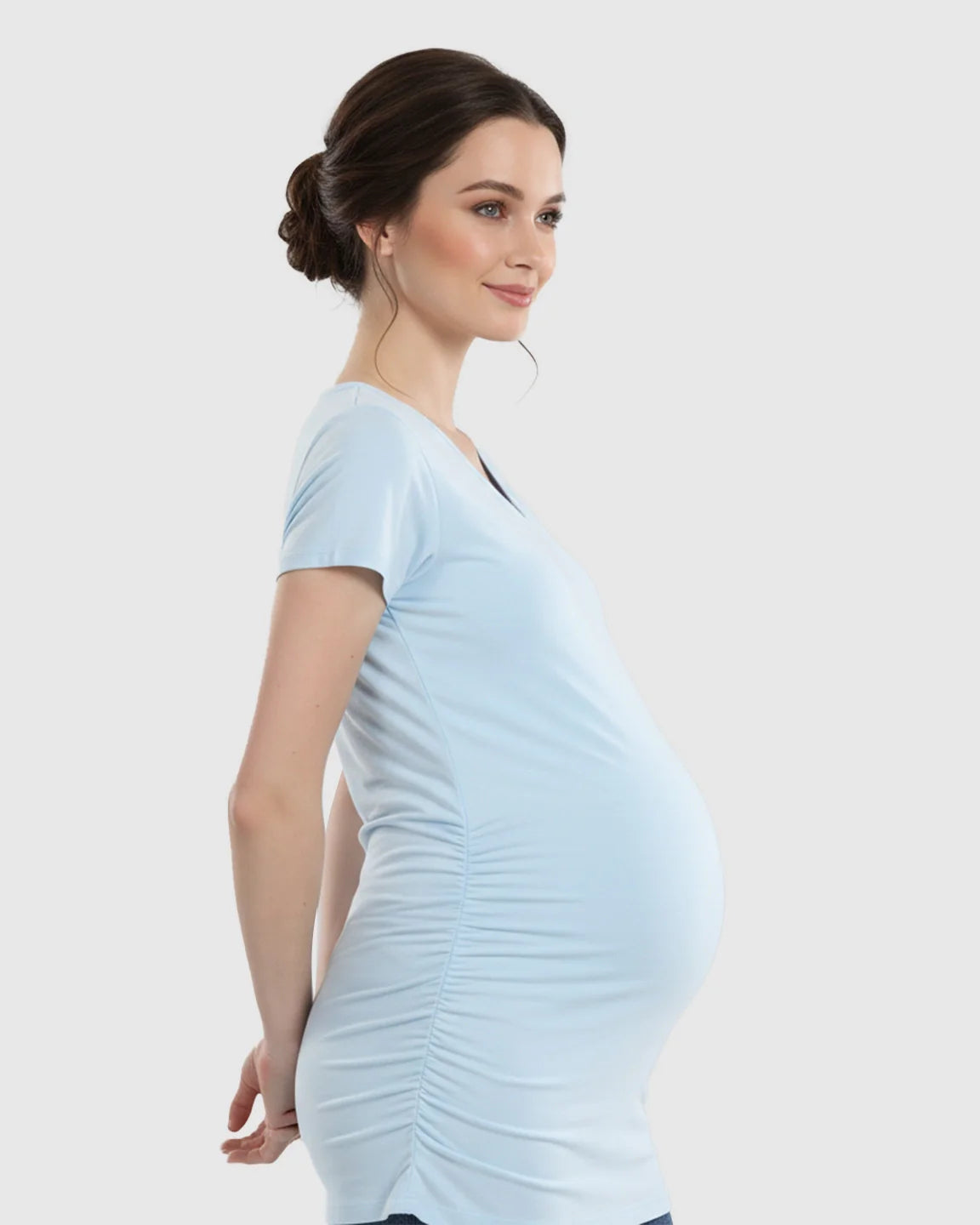 Bump Society – The Comfort Collection: Short Sleeve Ruched Slim Fit Maternity Top