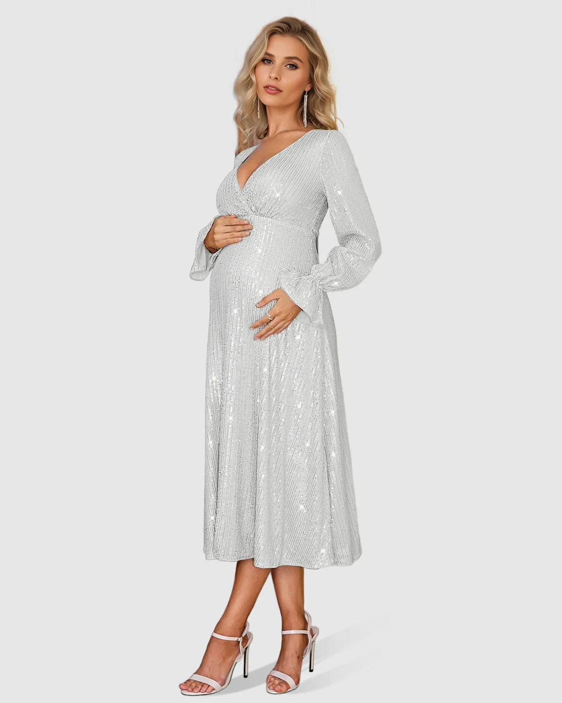 Bump Society – The Comfort Collection: Fully Sequined Empire-Waist Maternity Midi Dress