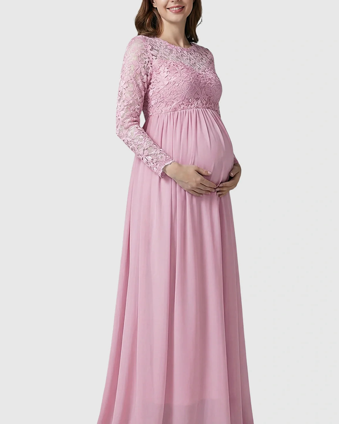 Bump Society – The Comfort Collection: Lace Bodice Trailing Skirt Maternity Photoshoot Gown