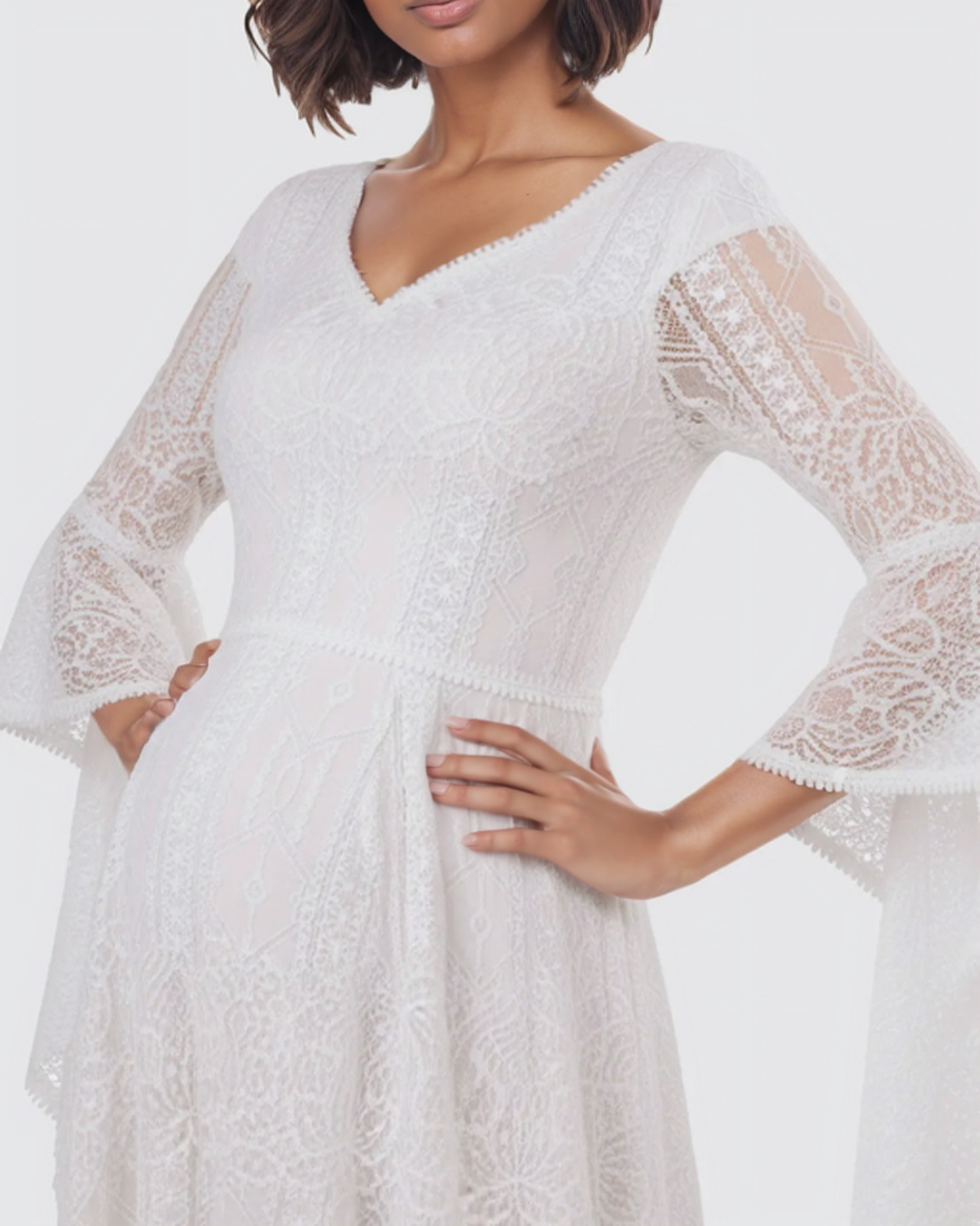 Bump Society – The Comfort Collection: Lace Bell-Sleeve Floor-Length Maternity Gown