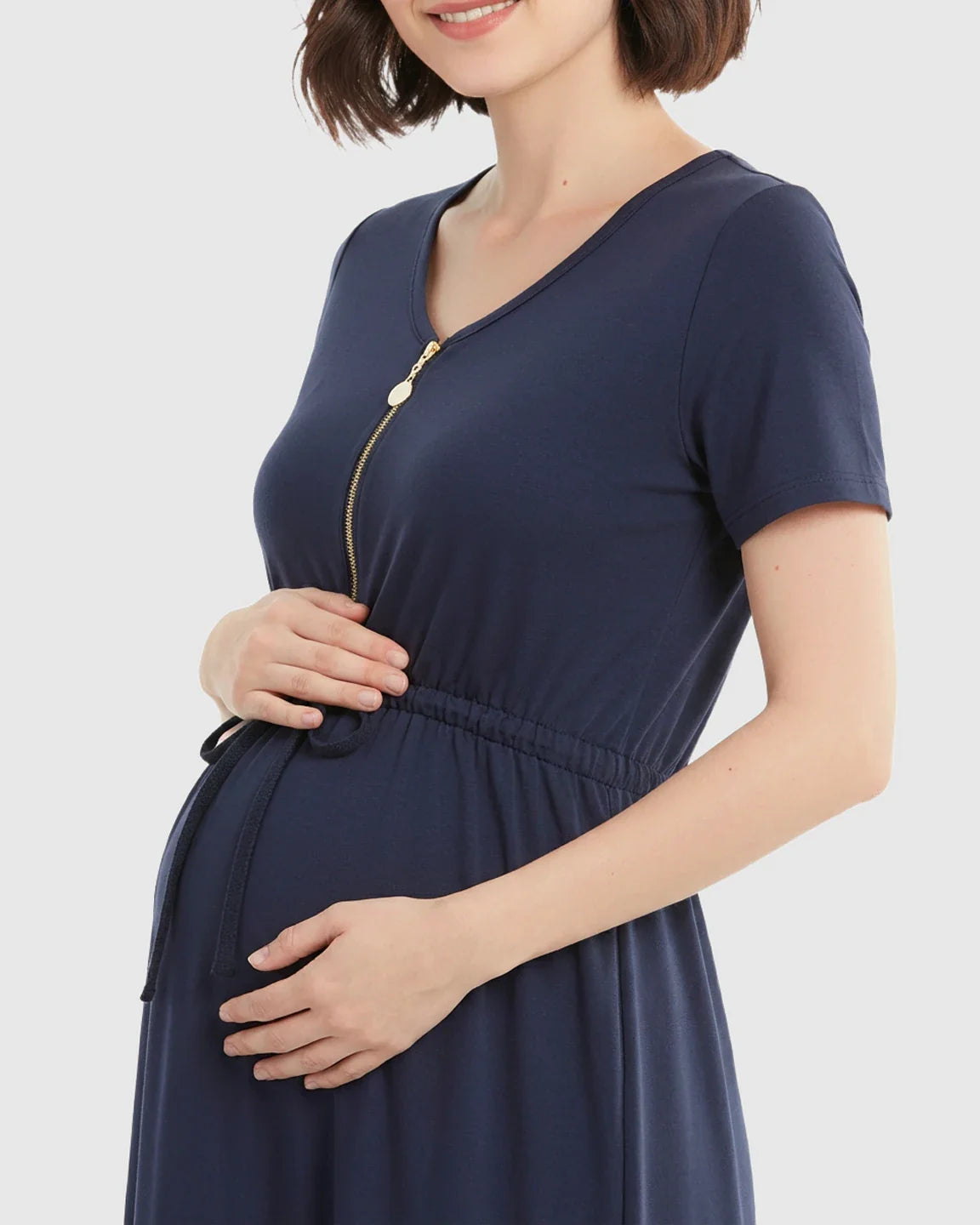 Bump Society – The Nursing Collection: Zip-Up Nursing Drawstring-Waist Maternity Mini Dress