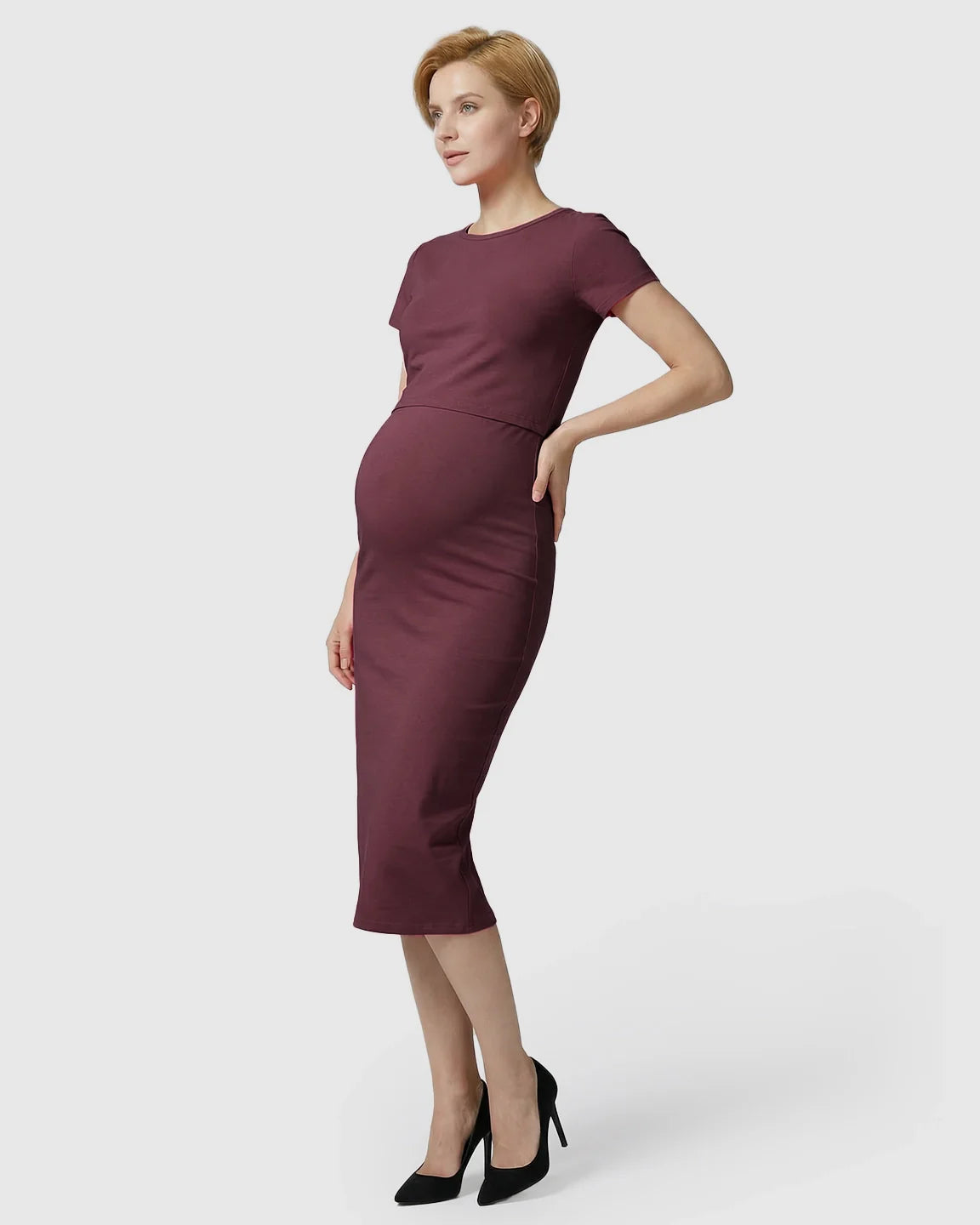 Bump Society – The Nursing Collection: Lift-Up Nursing Access Pencil Skirt Maternity Midi Dress