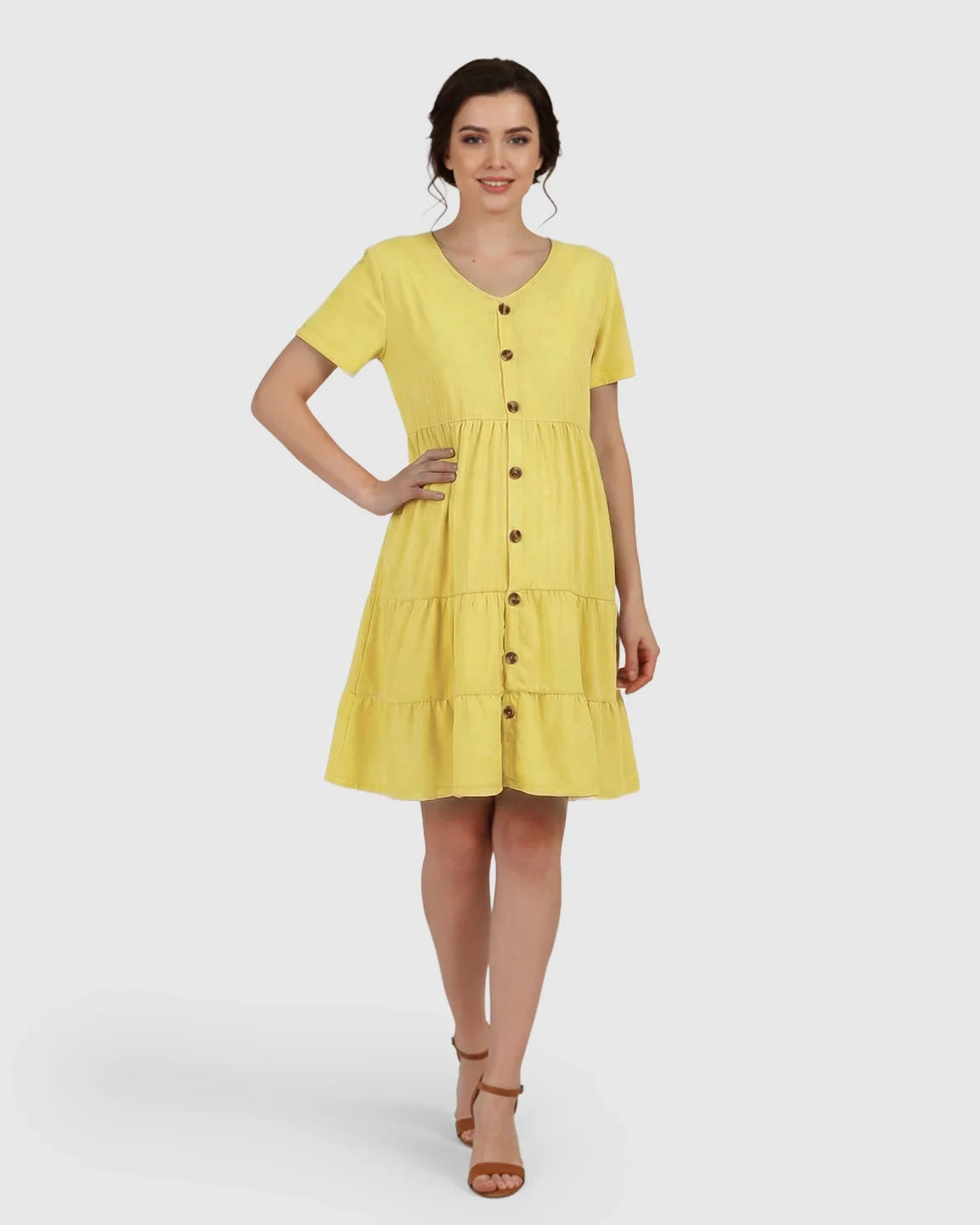 Bump Society – The Comfort Collection: Button Up Tiered Maternity Mini Dress