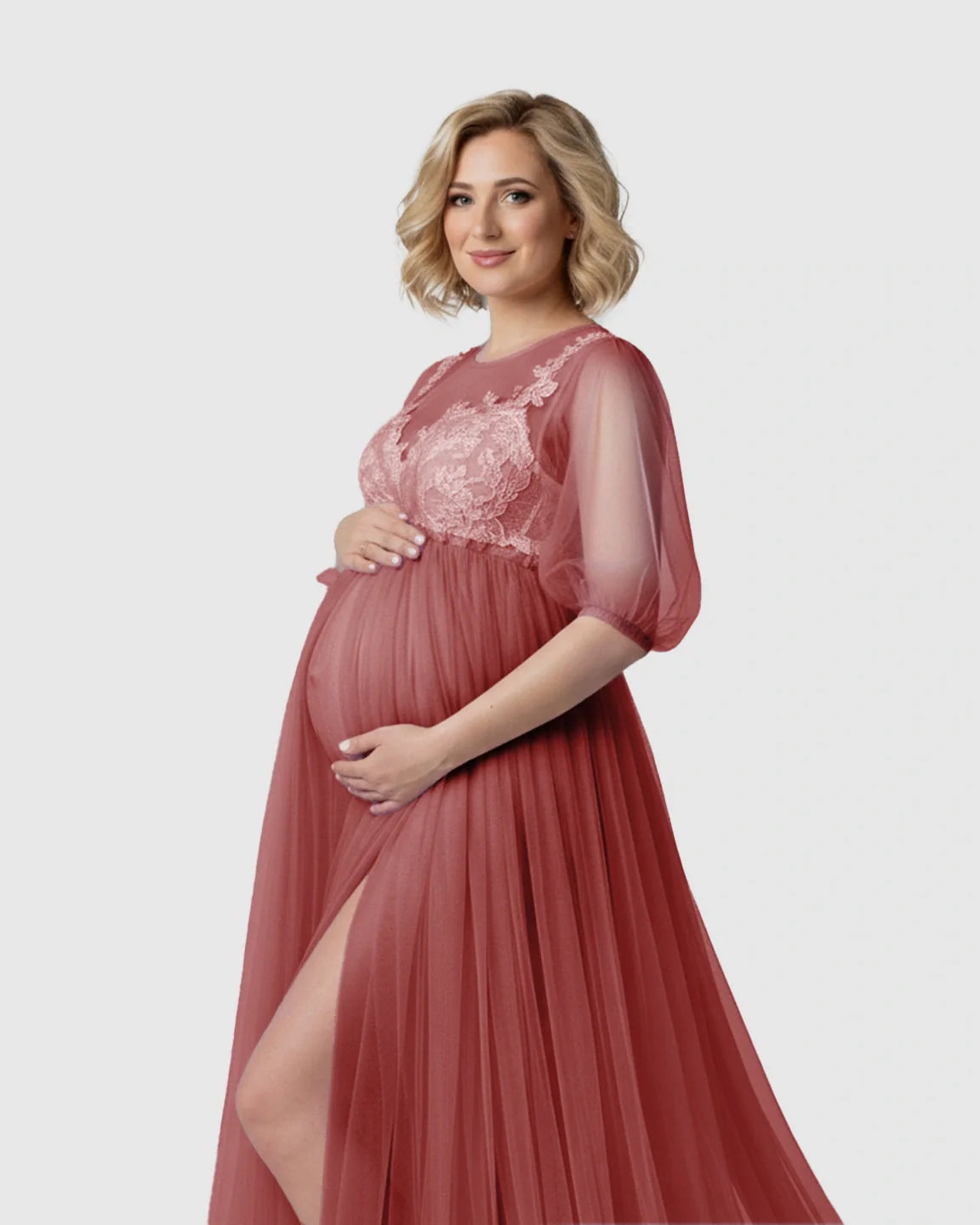 Bump Society – The Comfort Collection: Tulle Lace Swing Trail Maternity Photoshoot Dress