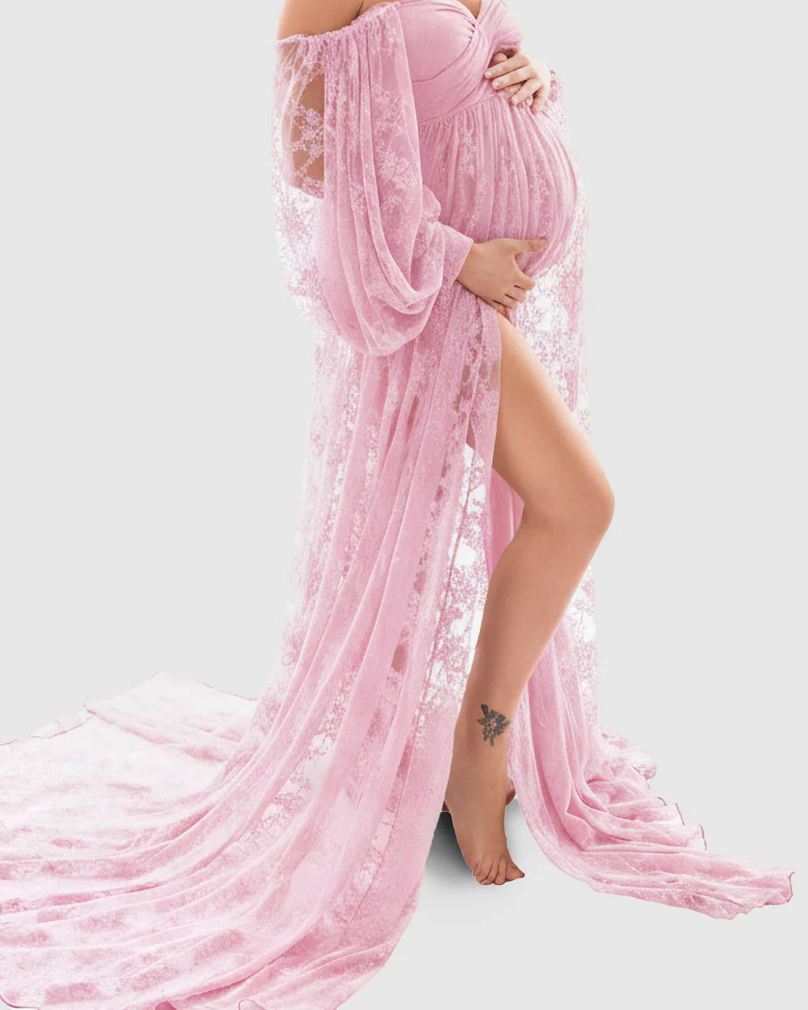 Bump Society – The Comfort Collection: Sheer Lace Flowy Maternity Photoshoot Gown