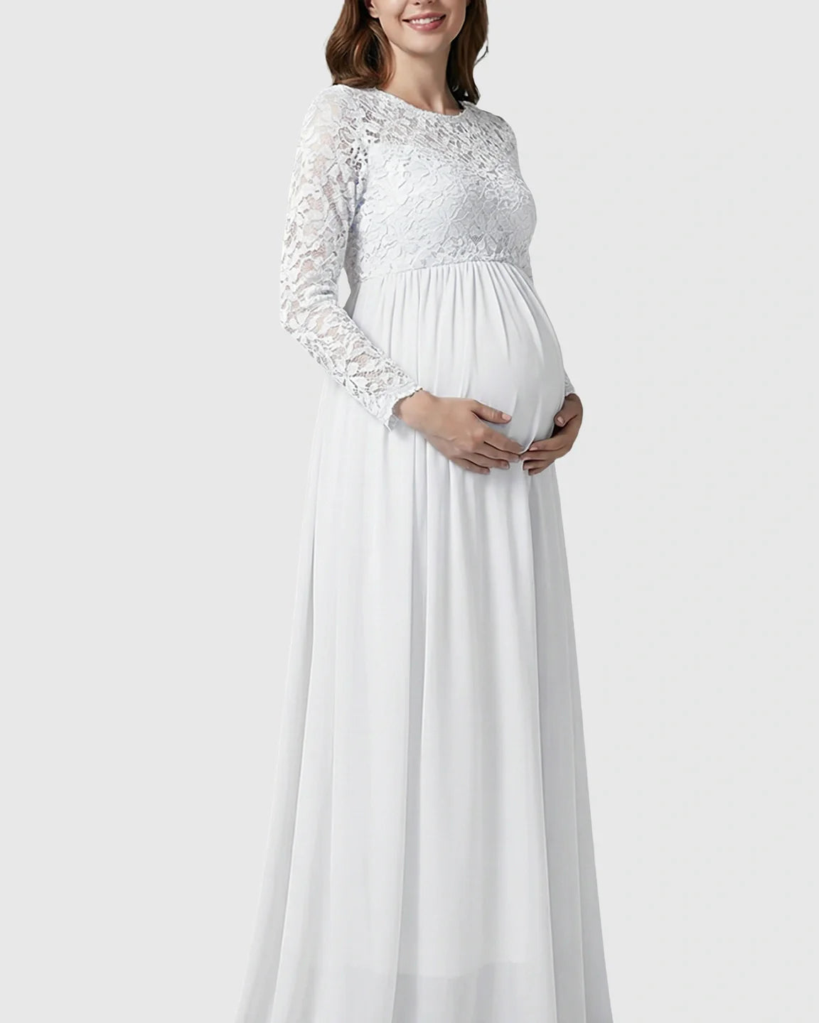 Bump Society – The Comfort Collection: Lace Bodice Trailing Skirt Maternity Photoshoot Gown