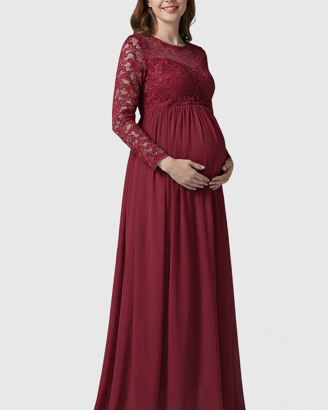 Bump Society – The Comfort Collection: Lace Bodice Trailing Skirt Maternity Photoshoot Gown