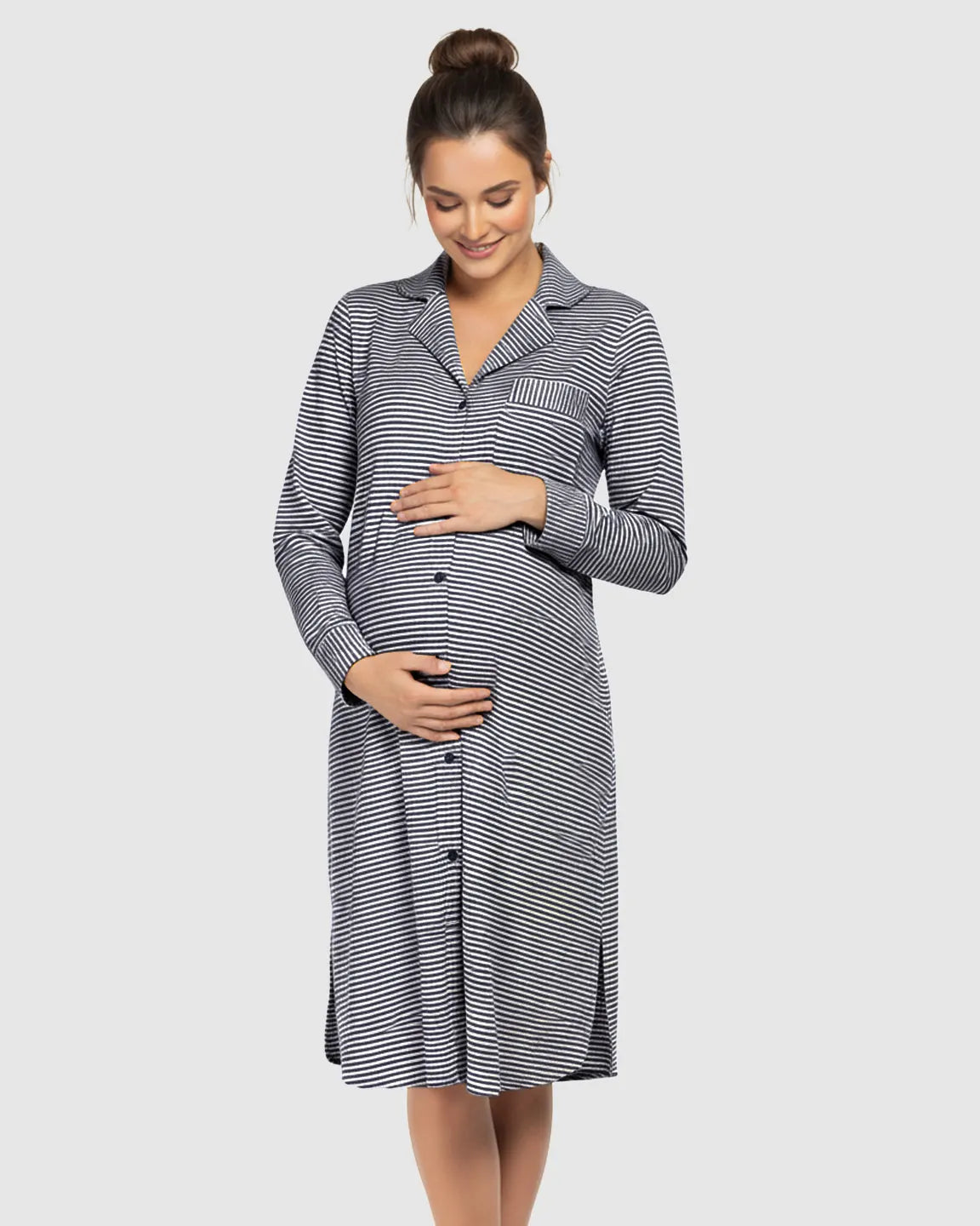 The Sleep Collection  Striped Button Front Shirt Style Maternity Sleepwear