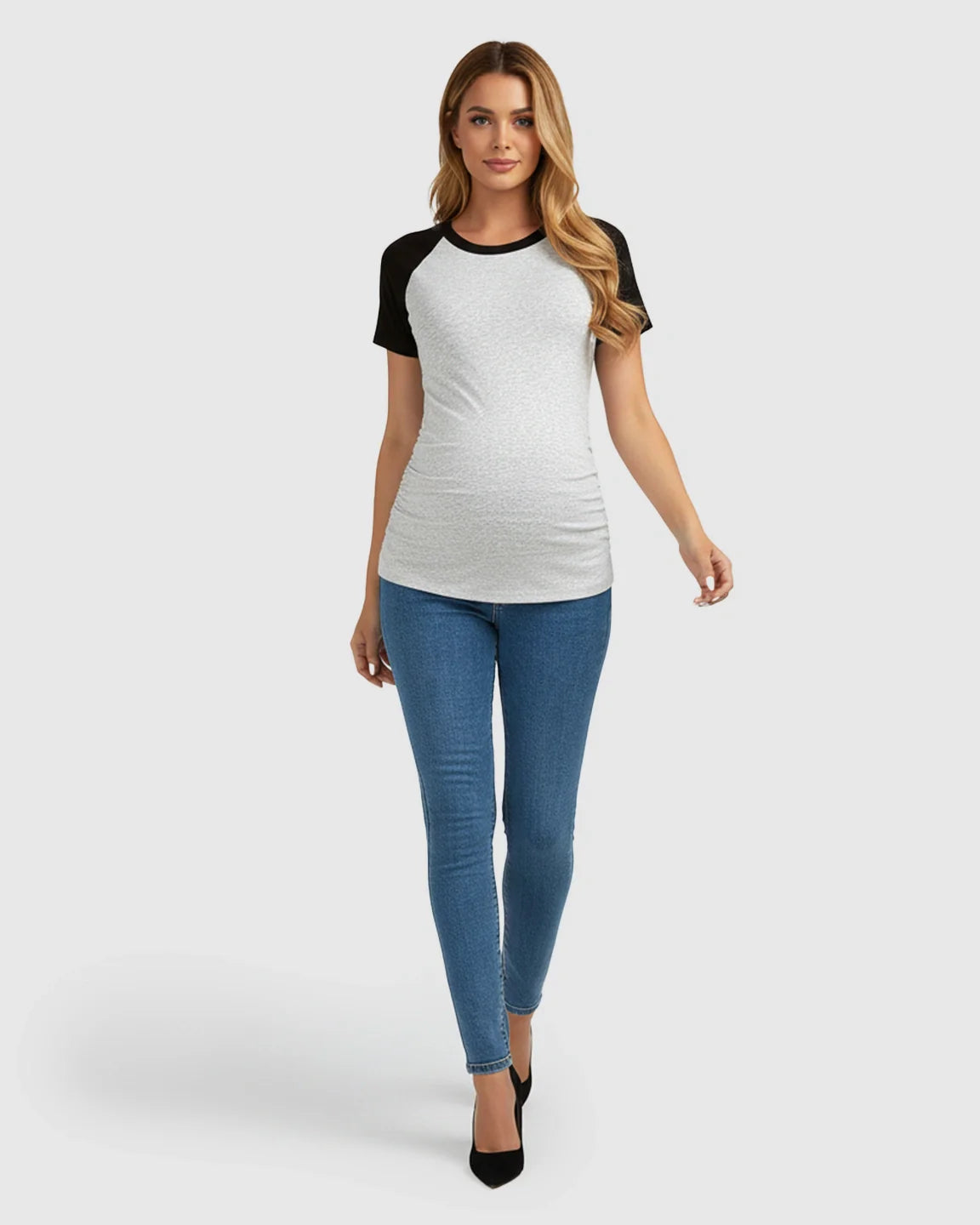 Bump Society – The Comfort Collection: Side-Ruched Raglan Sleeve Maternity T-Shirt