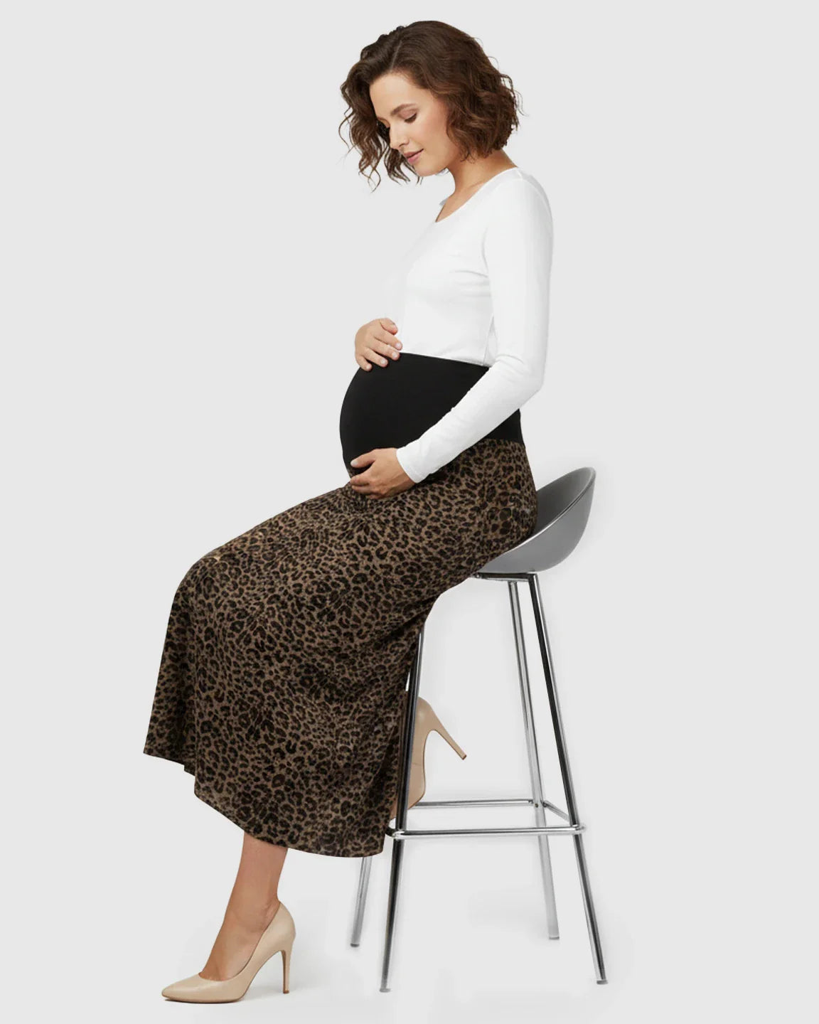 Bump Society – The Comfort Collection: Trendy Leopard Print A Line Cut Maternity Maxi Skirt