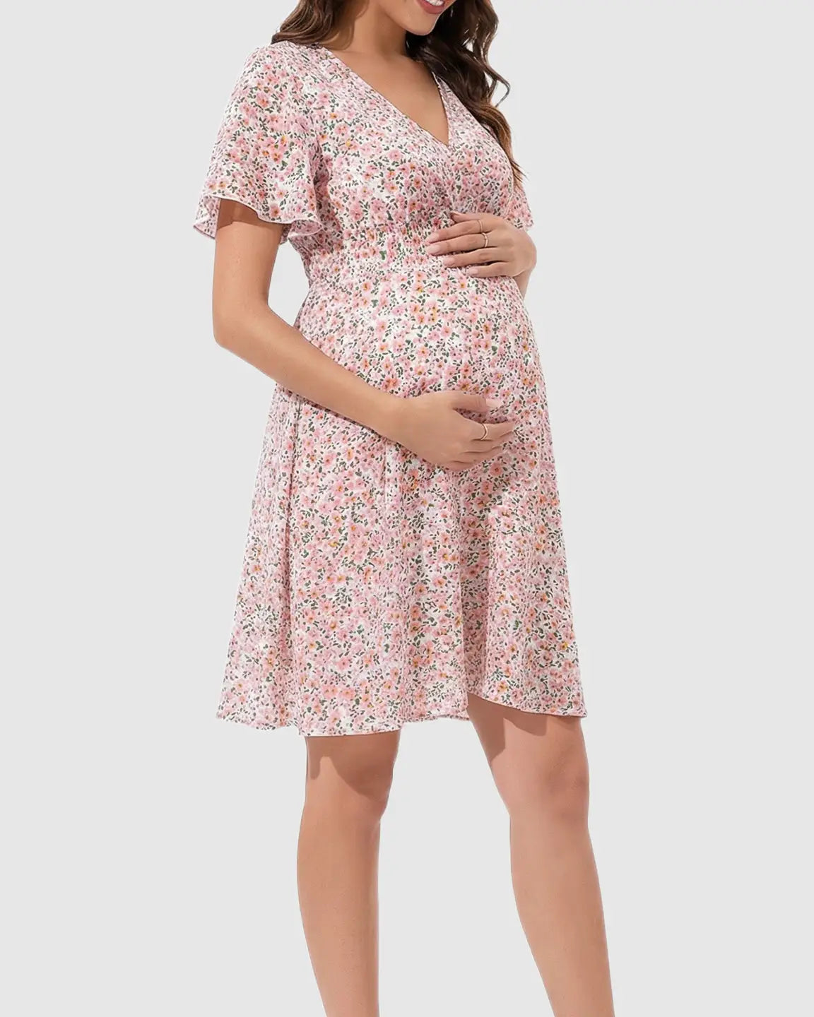 Bump Society – The Comfort Collection: Flounce Sleeve Floral A Line Maternity Mini Dress