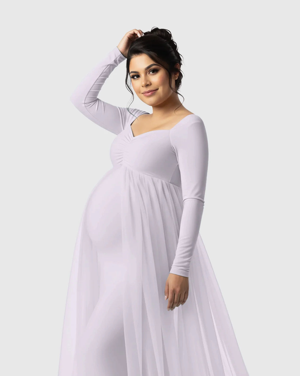 Bump Society – The Comfort Collection: Sheer Mesh Flowy Train Maternity Maxi Dress
