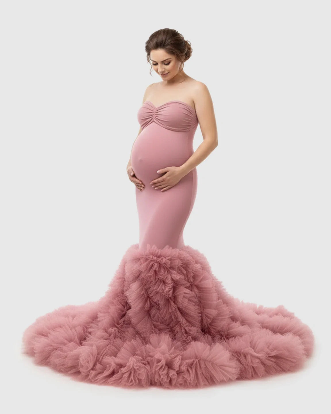Bump Society – The Comfort Collection: Tulle Train Mermaid Silhouette Maternity Gown