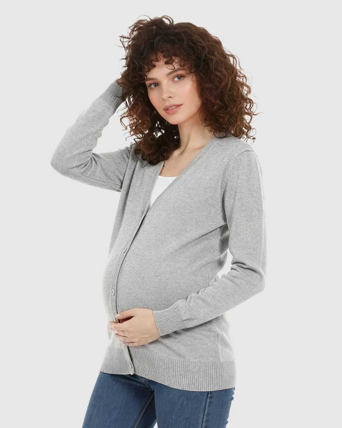 Bump Society – The Comfort Collection: Button-Front V-Neck Maternity Cardigan