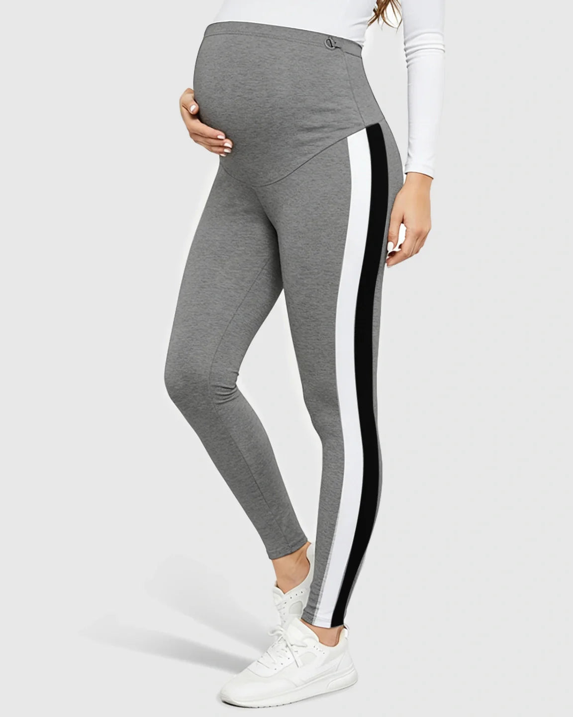 Bump Society – The Comfort Collection: Stretch Waist Panel Side-Stripe Maternity Leggings