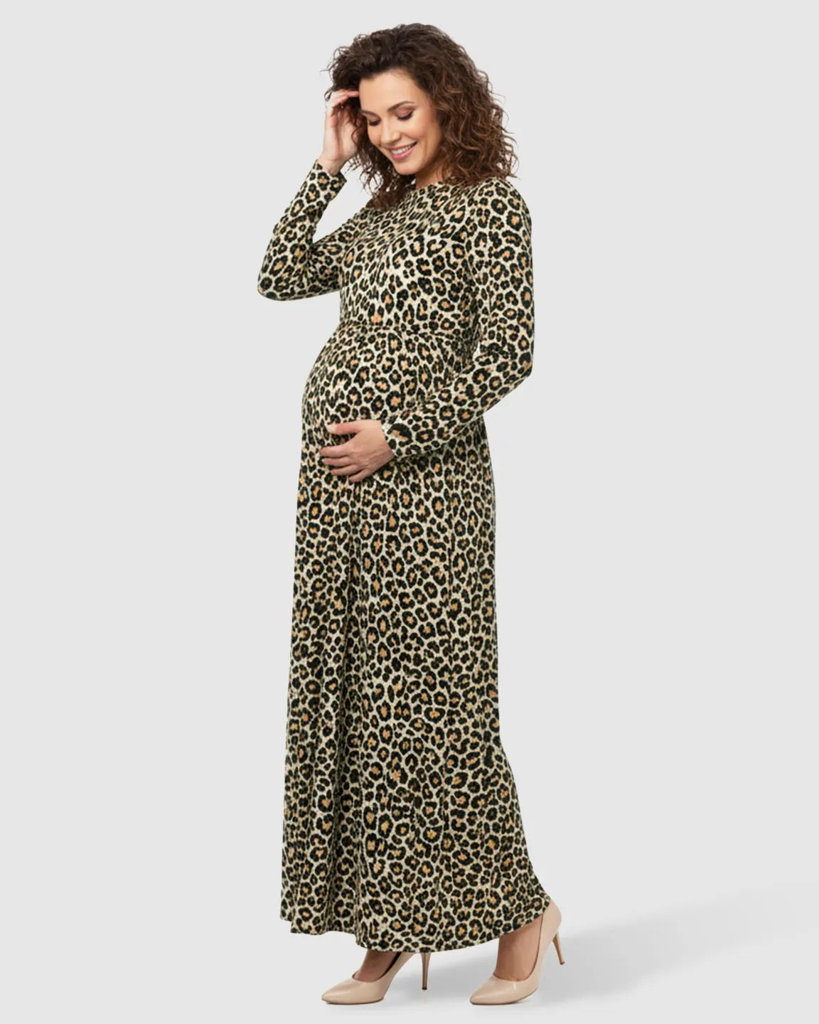 Bump Society – The Comfort Collection: Flowing Skirt Leopard Print Maternity Maxi Dress