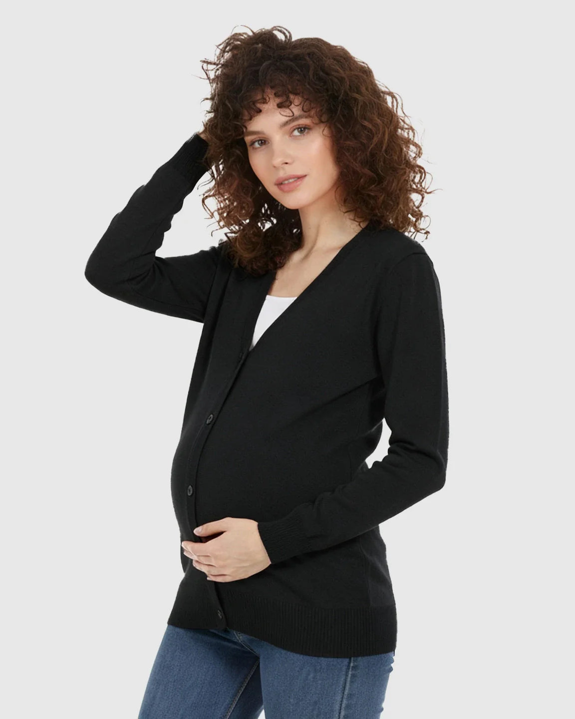Bump Society – The Comfort Collection: Button-Front V-Neck Maternity Cardigan