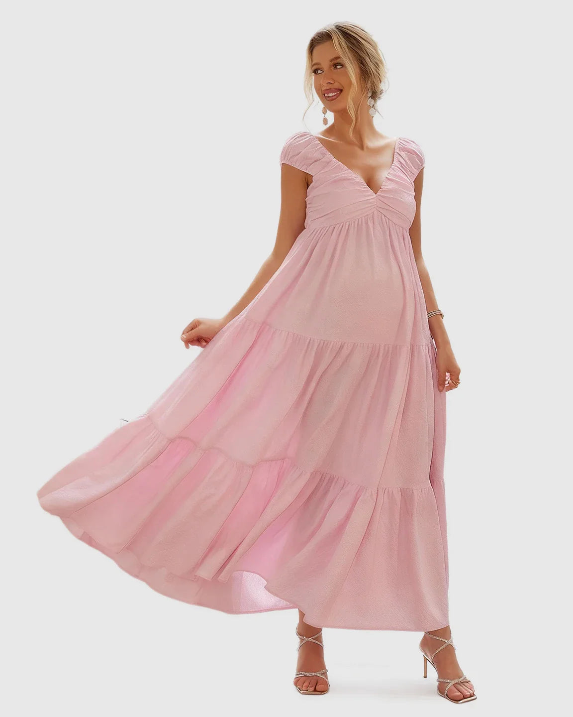 Bump Society – The Comfort Collection: Chiffon Tiered Maternity Maxi Dress