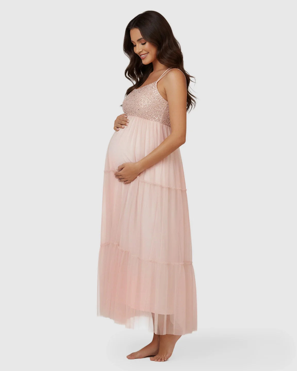 Bump Society – The Comfort Collection: Sequin Halter Mesh Maternity Gown