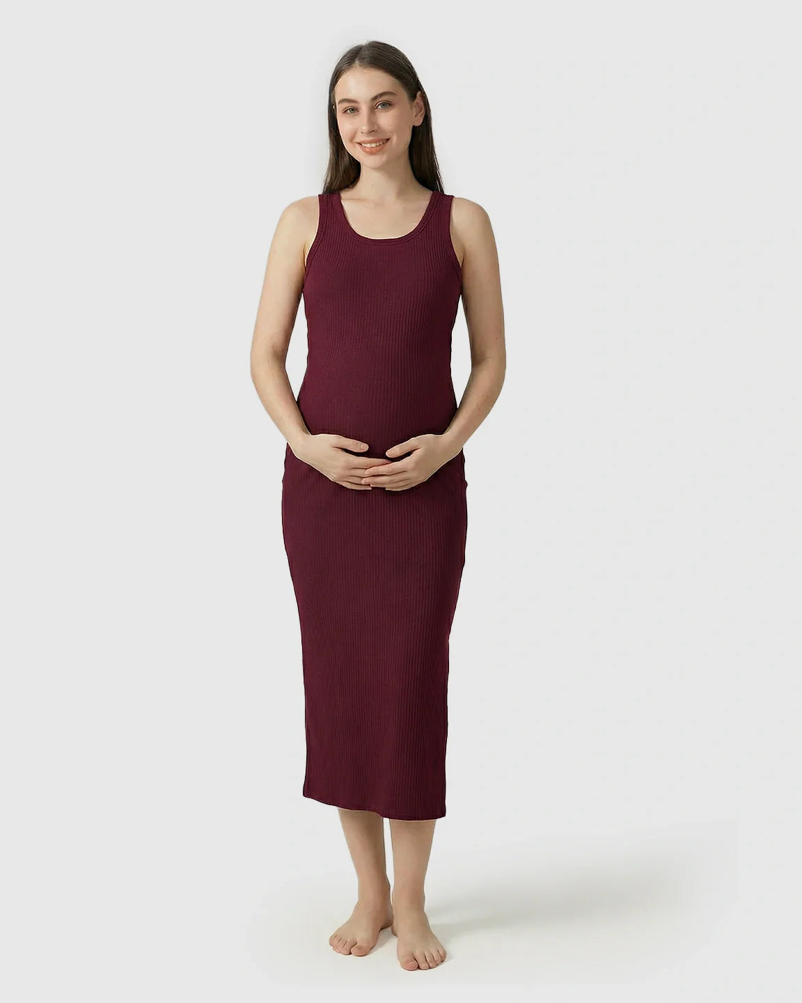 Bump Society – The Comfort Collection: Ribbed Knit Tank Style Maternity Midi Dress