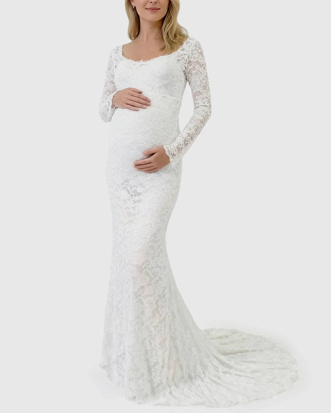 Bump Society – The Comfort Collection: Lace Train Long-Sleeve Maternity Gown