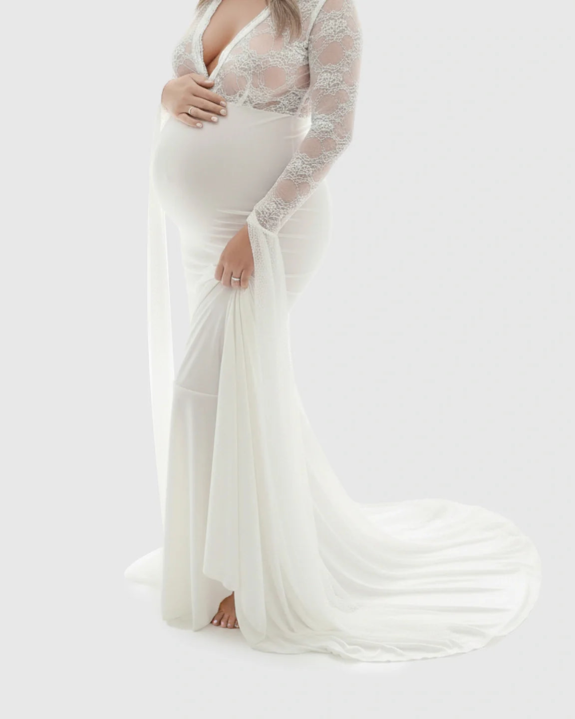 Bump Society – The Comfort Collection: Lace Deep-V Floor-Length Maternity Gown
