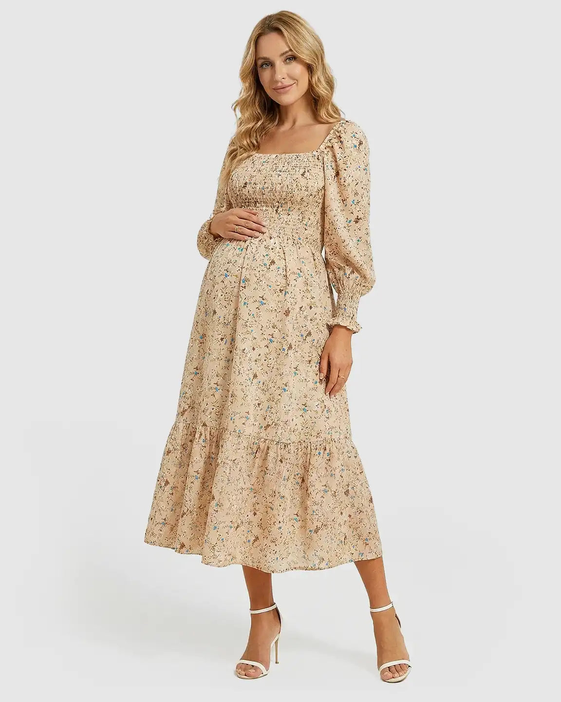 Bump Society – The Comfort Collection: Wrinkle-Resistant Floral Maternity Midi Dress