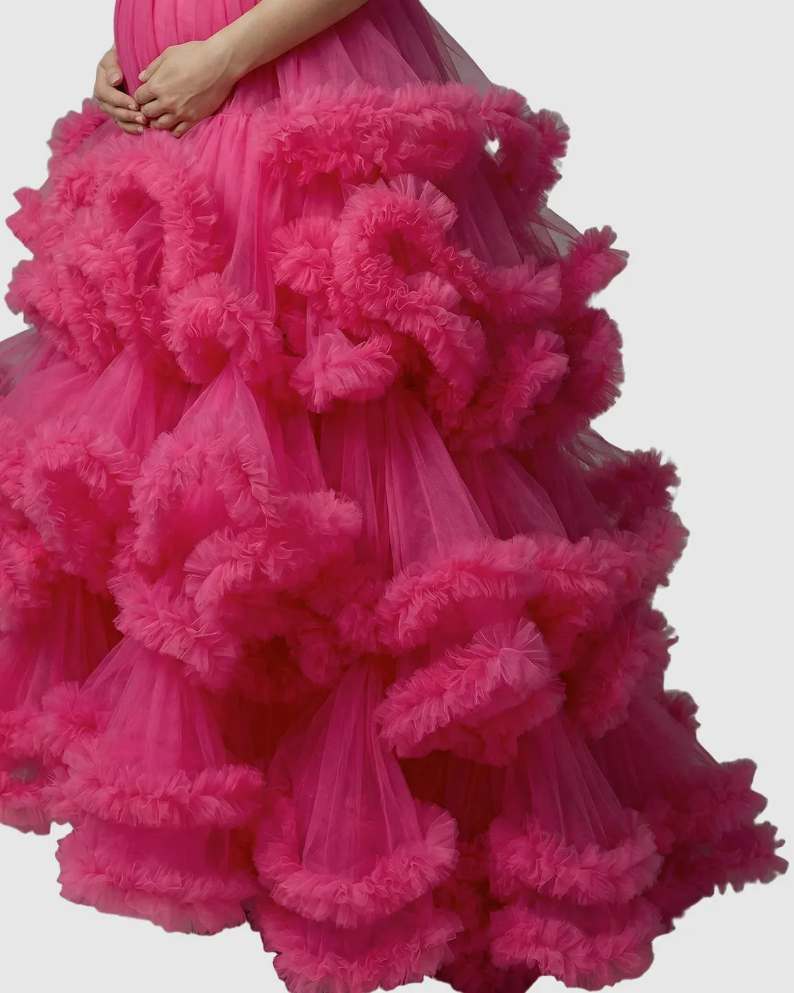 Bump Society – The Comfort Collection: Strapless Bodice Multi-Layered Ruffled Skirt Maternity Photoshoot Dress