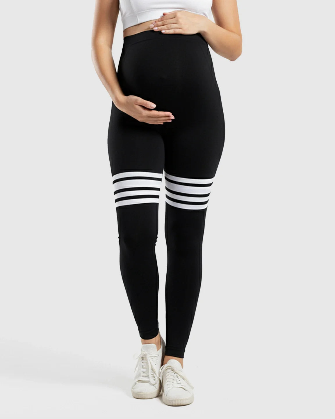 Bump Society – The Comfort Collection: High-Waisted Stripe Maternity Yoga Leggings