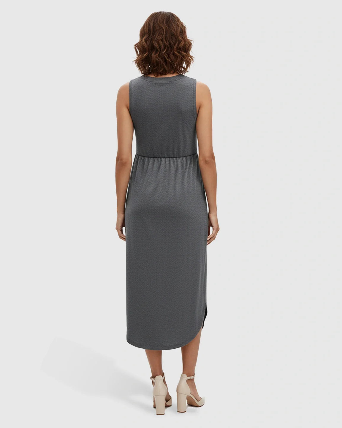 Bump Society – The Comfort Collection: Sleeveless Gathered-Waist Maternity Midi Dress
