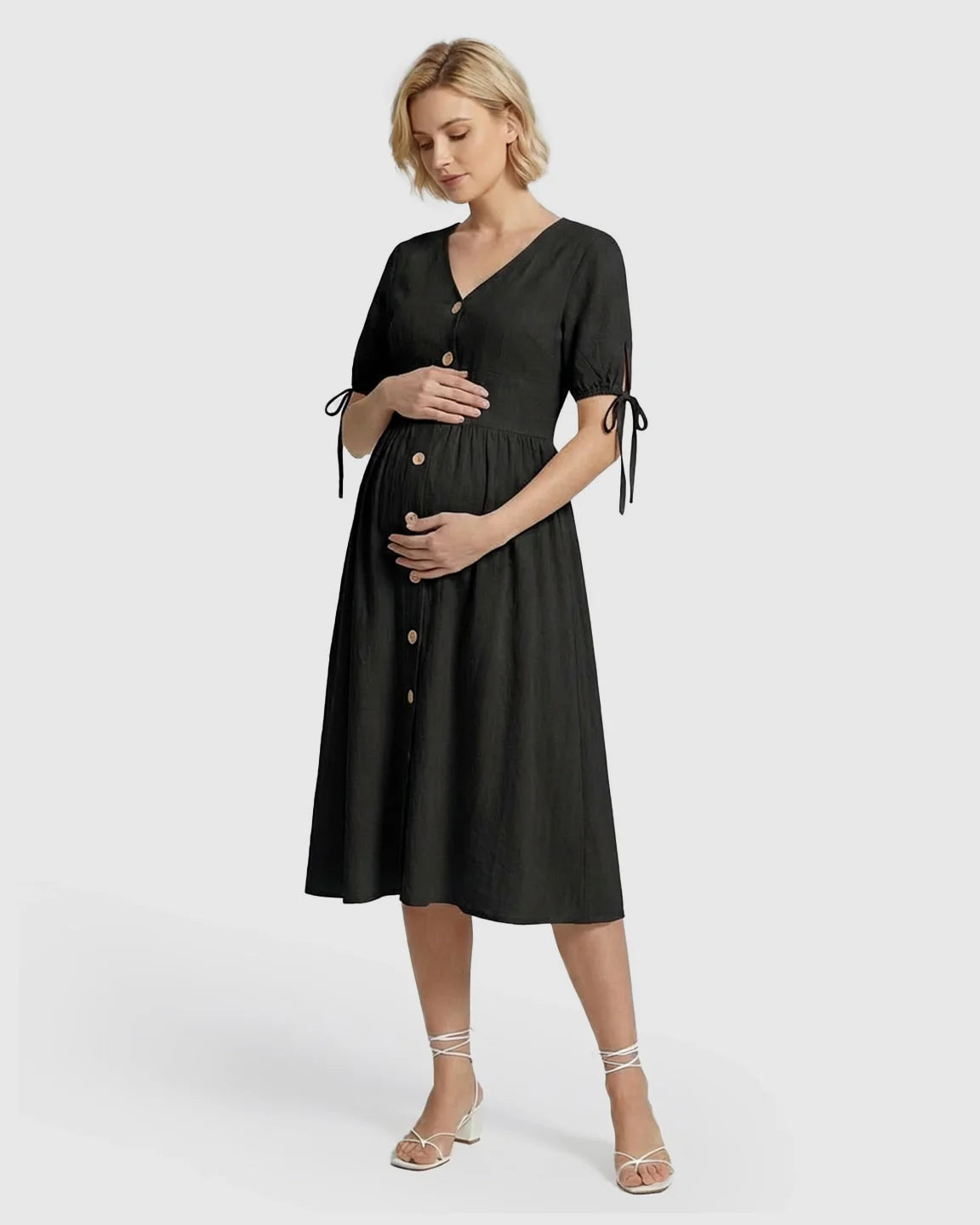 Bump Society – The Comfort Collection: Tie Sleeve A-Line Maternity Midi Dress